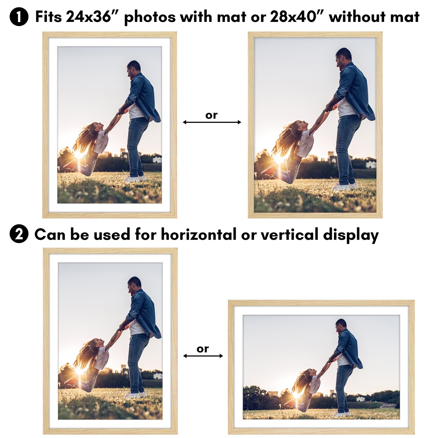 Americanflat Poster Frame with Mat - Large Picture Frame - Polished Plexiglass Cover - Hanging Hardware for Horizontal and Vertical Display - Black