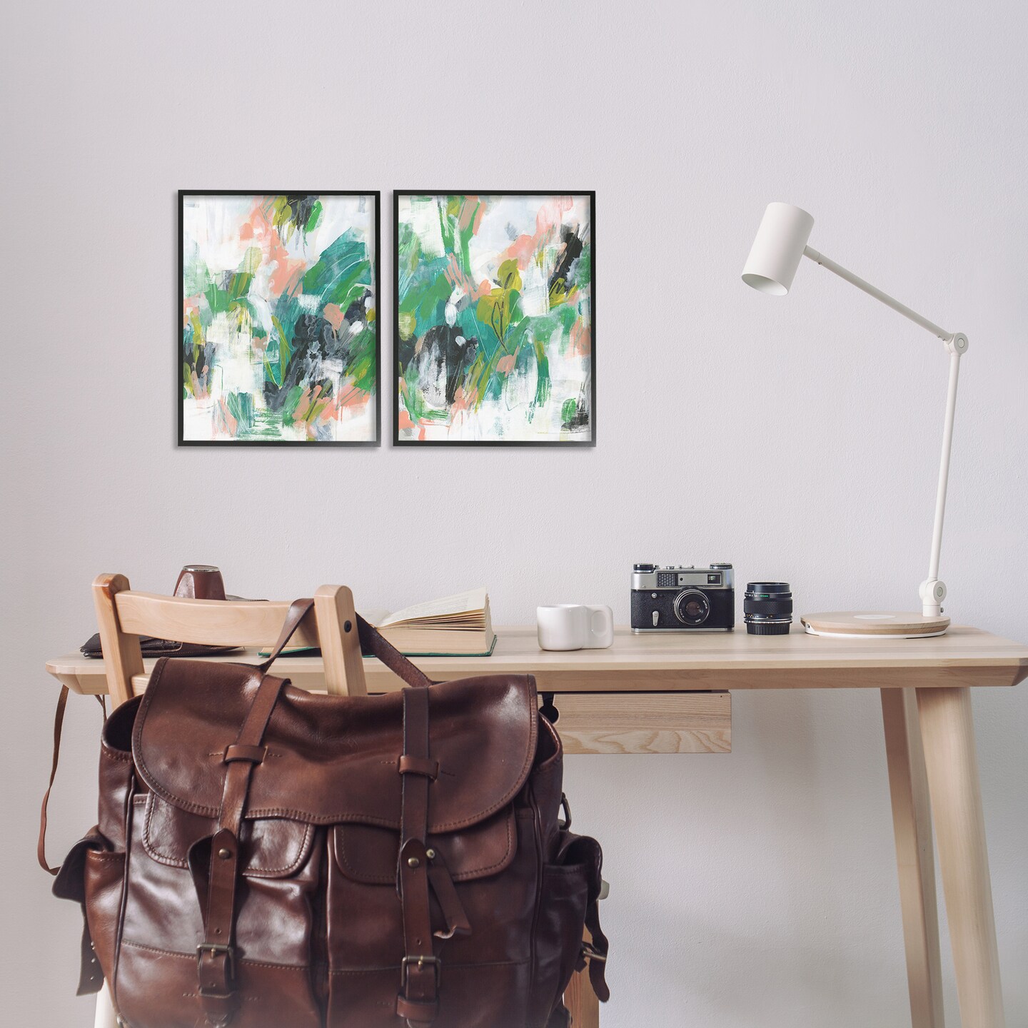 Stupell Industries Green Abstract Layers 2 pc Framed Giclee Wall Art Set Design by June Erica Vess