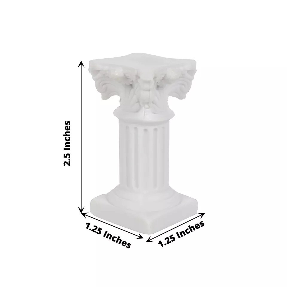 6 White Resin Mini Roman Column Taper CANDLE HOLDERS Set Party Events Supplies