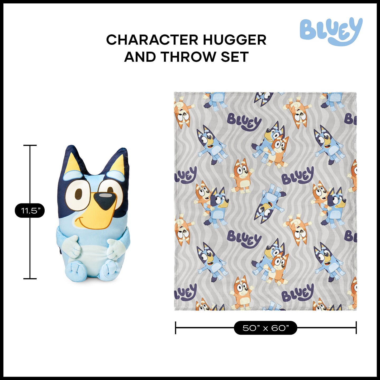 BBC Studios Bluey Fun Silk Touch Throw Blanket 50X60 inches and Hugger Set, 11 inches