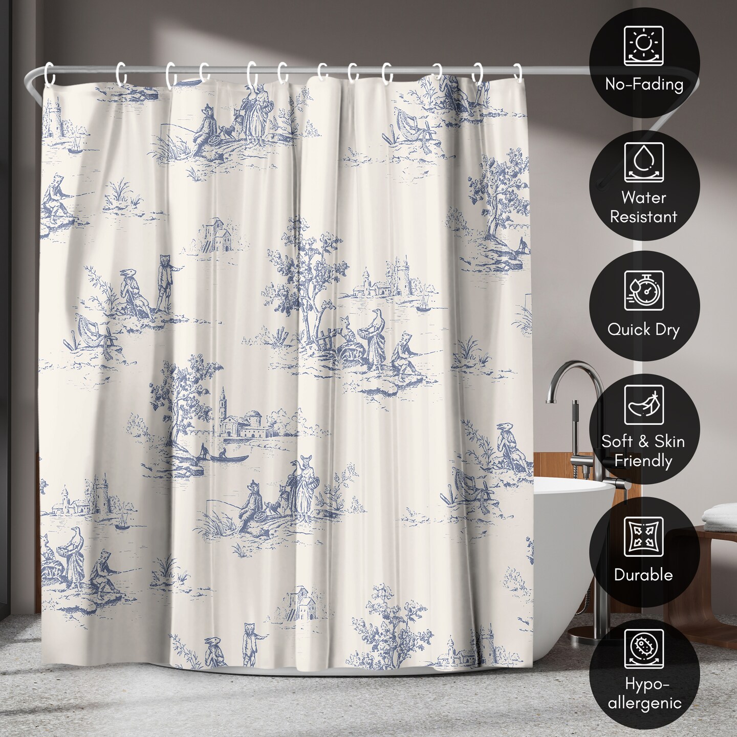 Americanflat 71x74 Animal Jouy Shower Curtain - 100% Polyester Shower Curtain