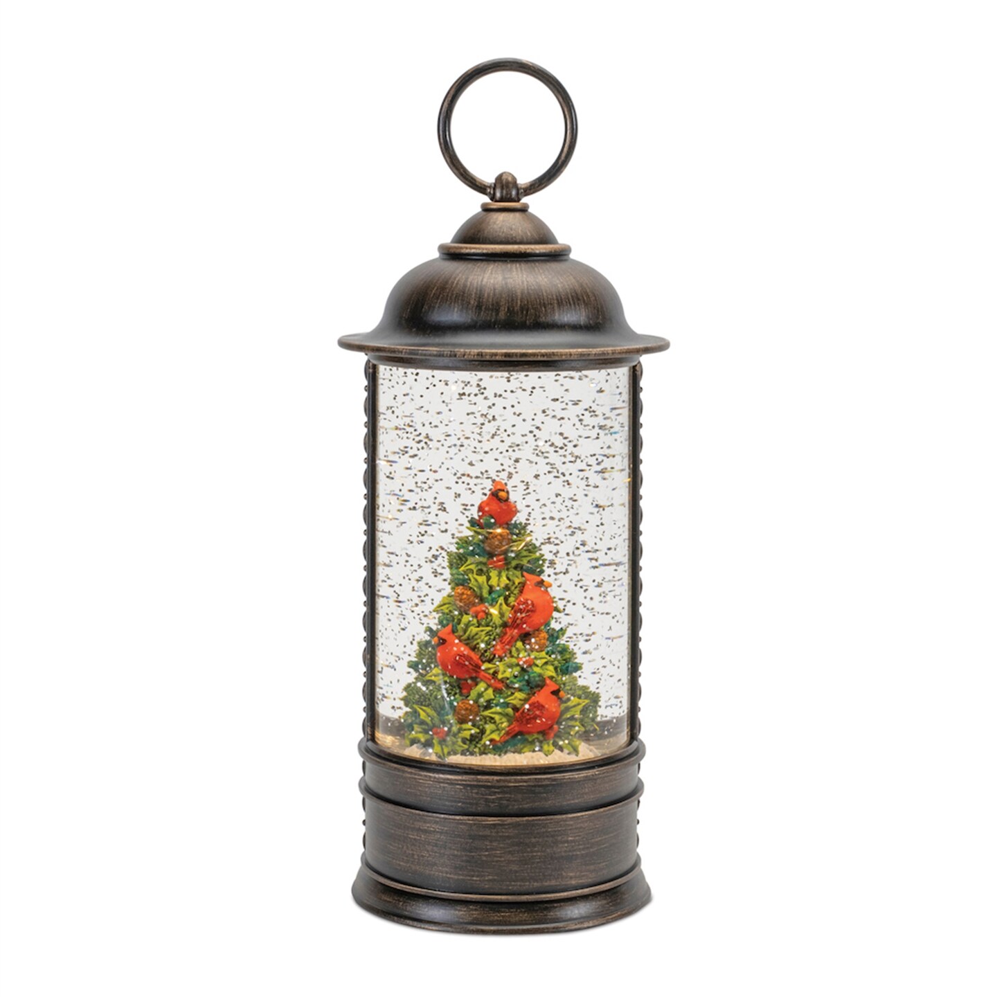 Melrose LED Lighted Cardinals in Tree Snow Globe Christmas Lantern - 9.75&#x22;