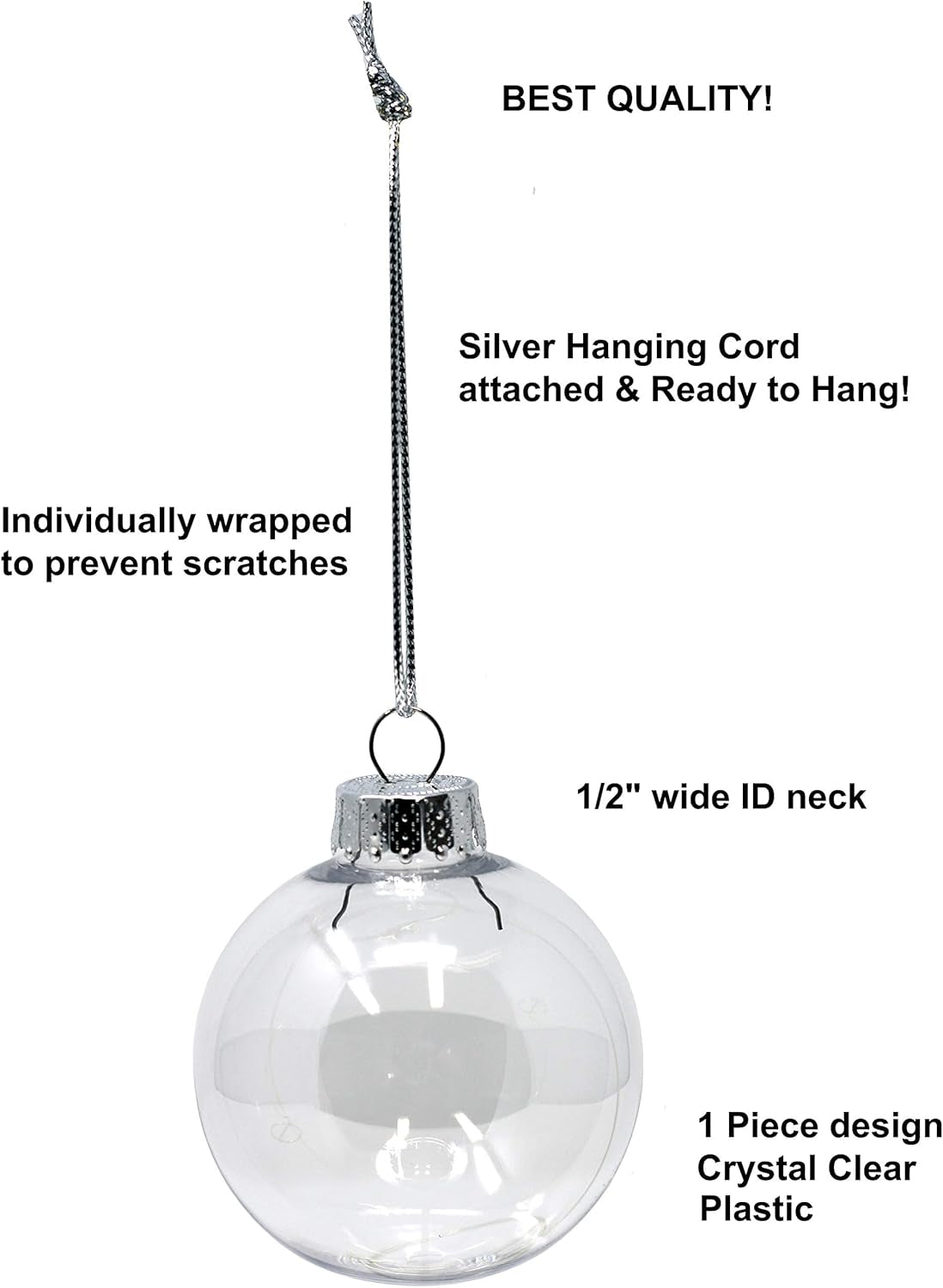 Bulk Value Pack of 25 Pcs - 67Mm (2-5/8 Inch) round Clear Plastic Ball Ornaments - Great for Crafting DIY Christmas Ornaments