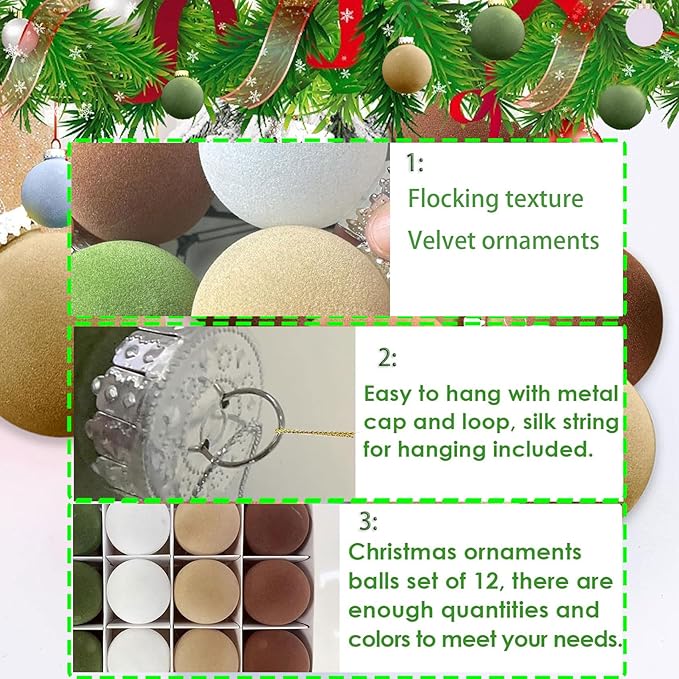 Tree Decorations, Velvet Ornaments for Christmas Tree, Velvet Christmas Ornaments Balls, 2.4 Inch Velvet Christmas Ornaments (A)
