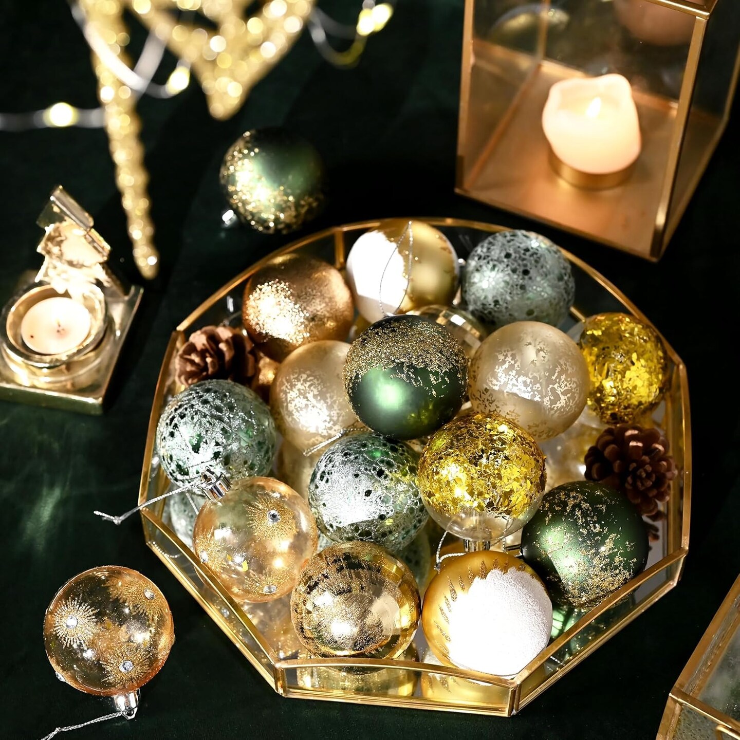 Christmas Tree Ornaments, 20ct 60mm Green Gold Christmas Ball Ornaments for Xmas Tree Decorations, Shatterproof Christmas Ornaments Set for Home Party D&#xE9;cor