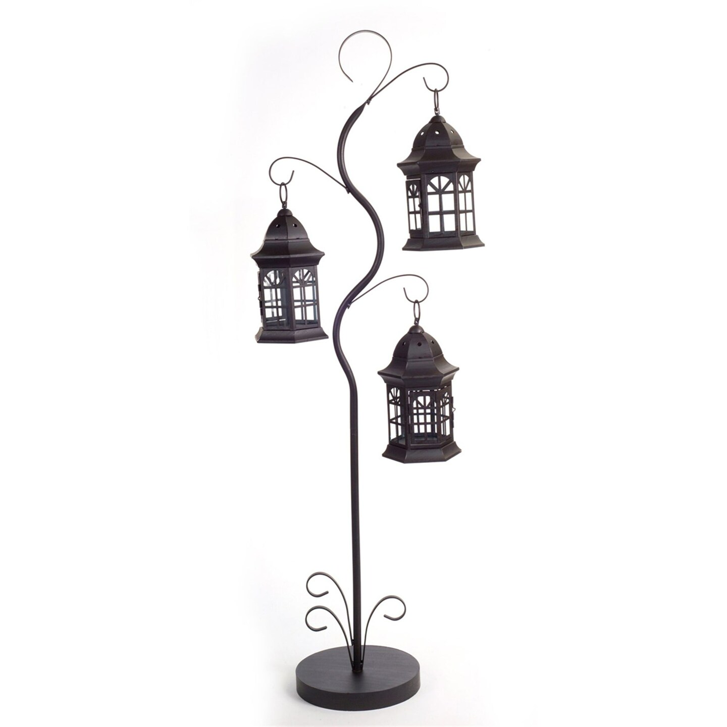 Contemporary Home Living 51.25" Midnight Black Swirling Triple Lantern Tree