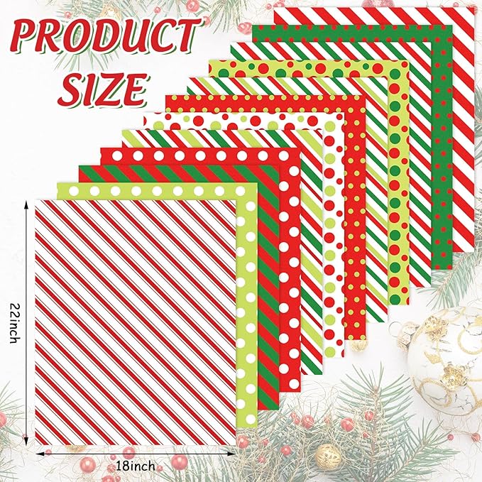 12Pcs Christmas Cotton Fabric Bundles Red Green Stripe Dot Printed Fat Quarters Xmas Sewing Fabrics for DIY Handmade Crafting, 18 x 22 Inch