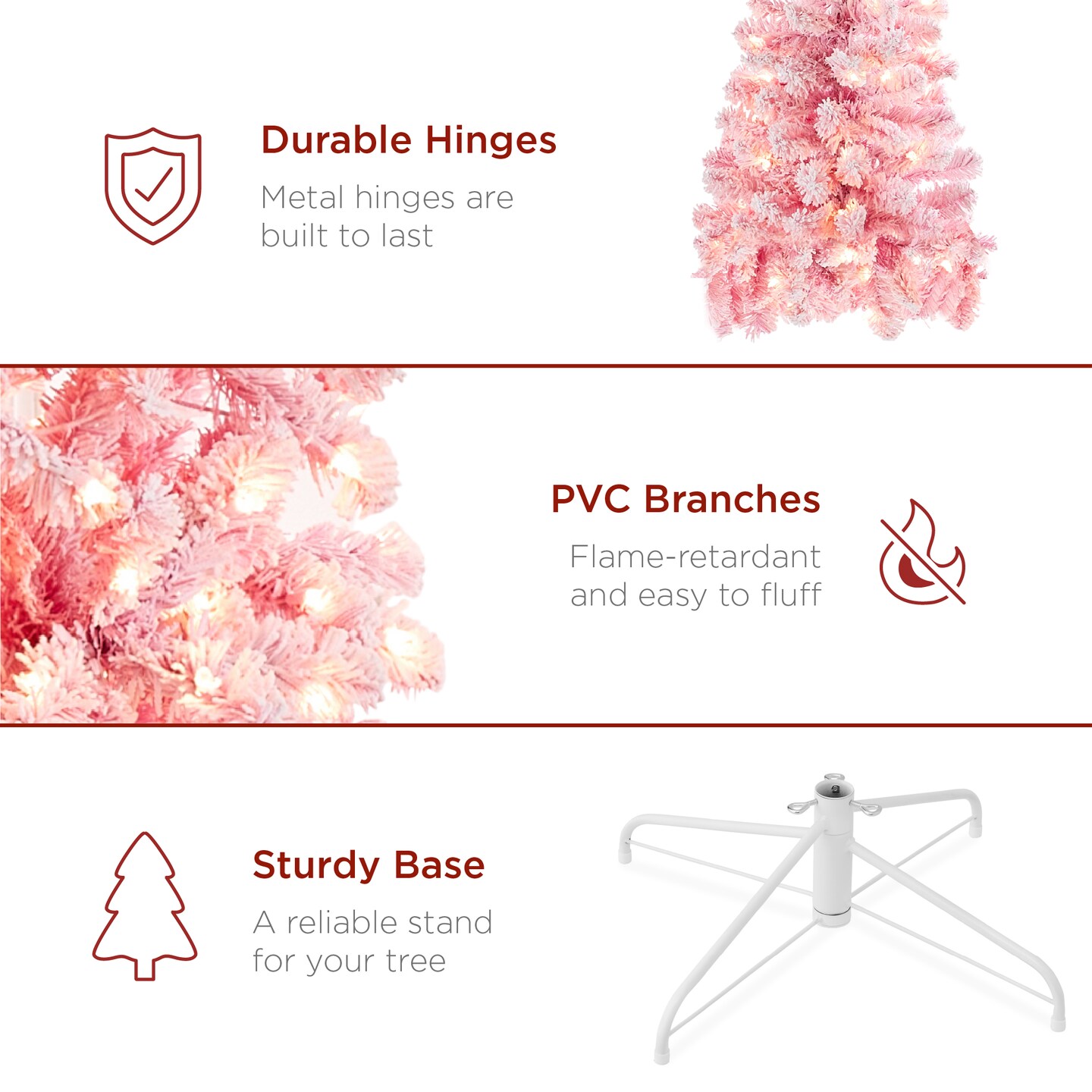 Best Choice Products Pink Pre-Lit Artificial Snow Flocked Pencil Christmas Tree Holiday Decoration
