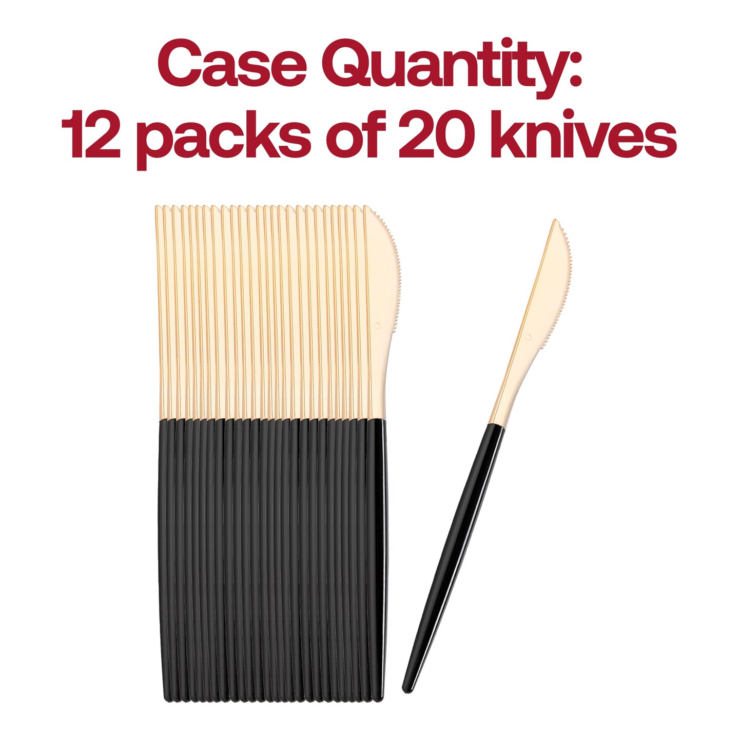 Gold with Black Handle Moderno Disposable Plastic Dinner Knives (240 Knives)