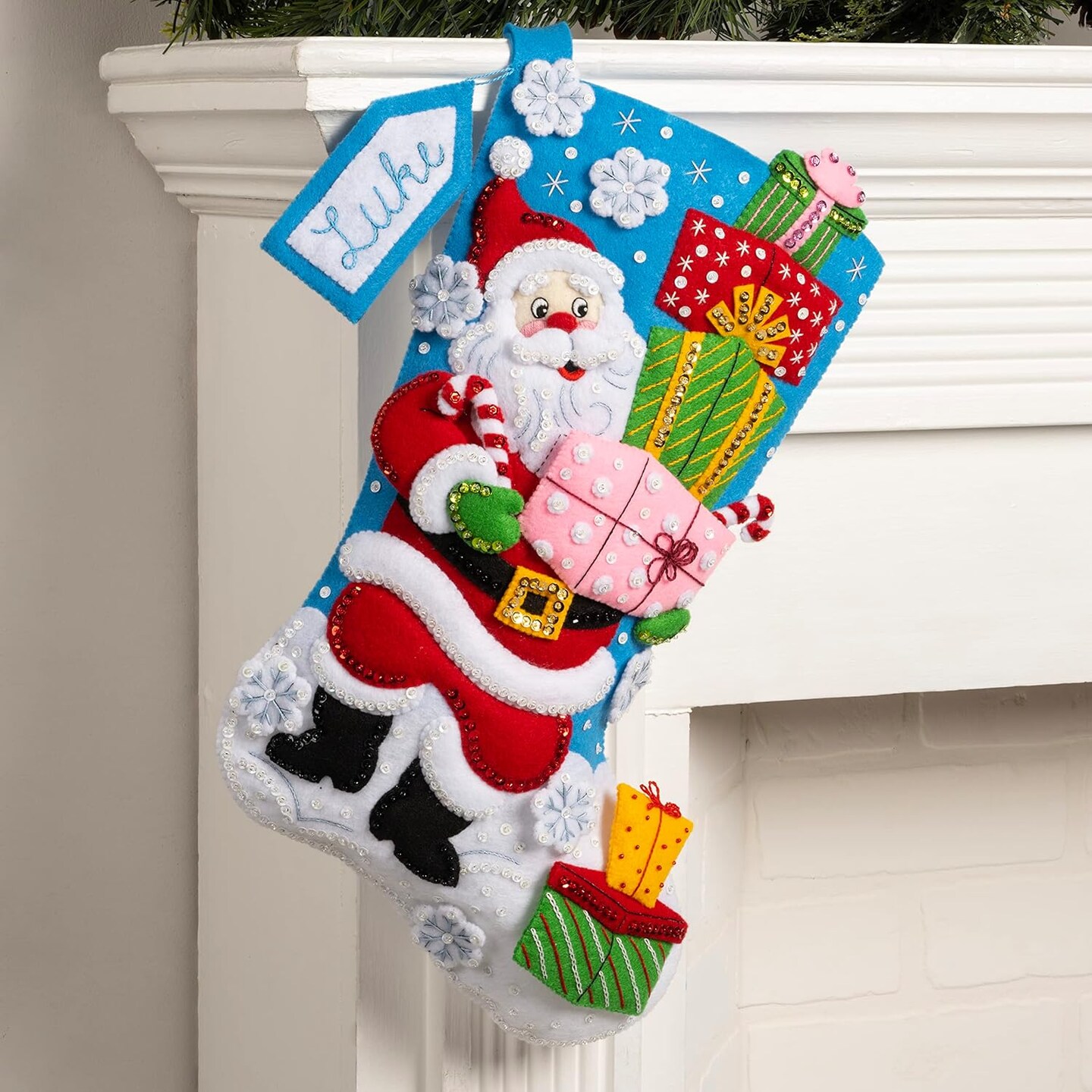 Felt Applique Stocking Kit, Santa&#x27;s Gift Galore 18&#x22; Felt Applique Stocking Making Kit, Perfect for DIY Arts and Crafts, 89560E