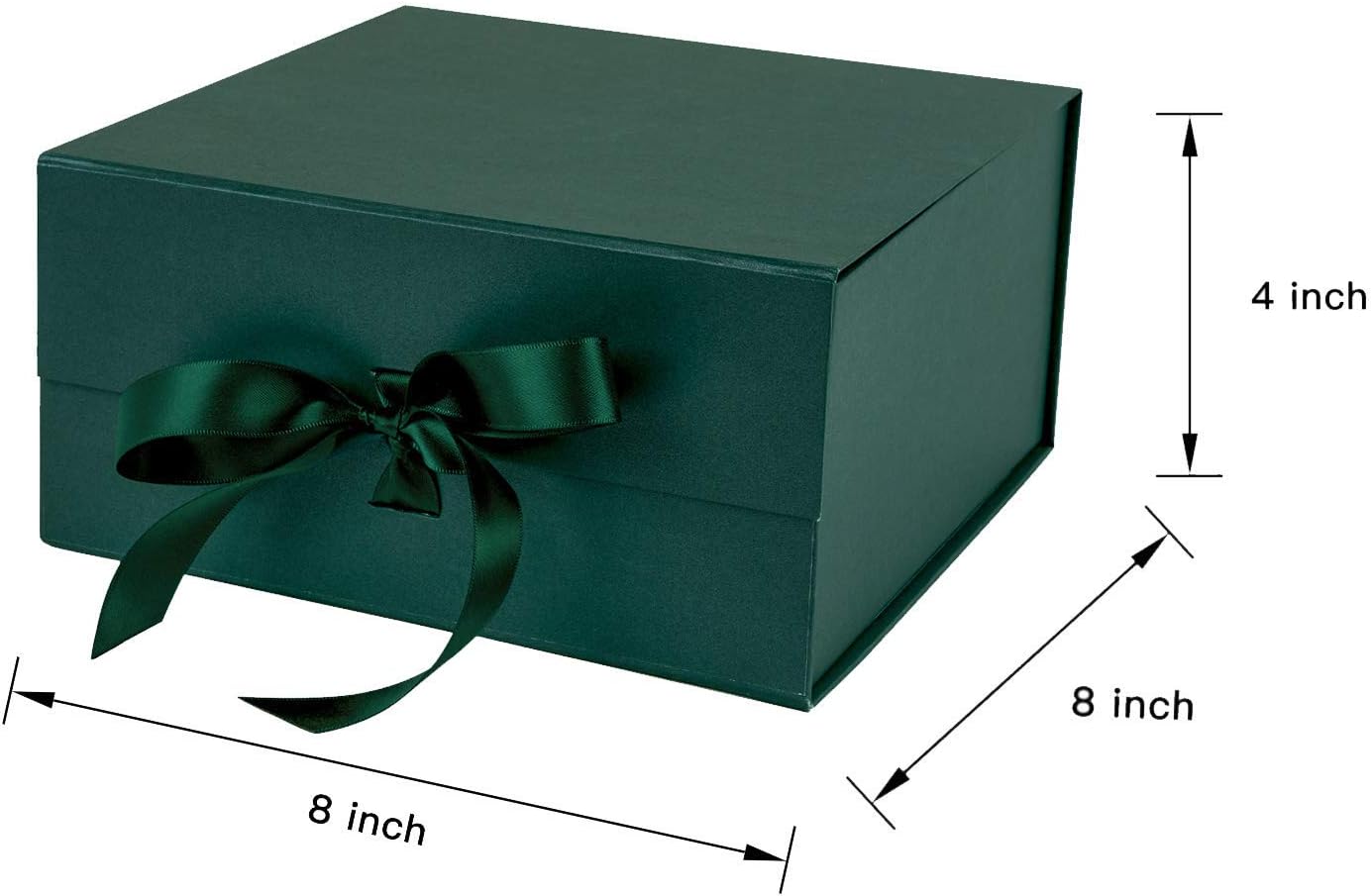 2Pcs Green Gift Box with Satin Ribbon, 8x8x4 Inches Collapsible Gift Box with Magnetic Closure for Party, Wedding, Gift Wrap, Bridesmaid Proposal, Storage