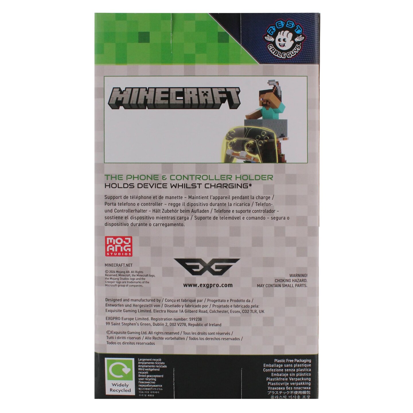 Exquisite Gaming: Minecraft: Steve - Cable Guys Original Controller &#x26; Phone Holder, Collectible Device &#x26; Gaming Stand, Officially Licensed Figure