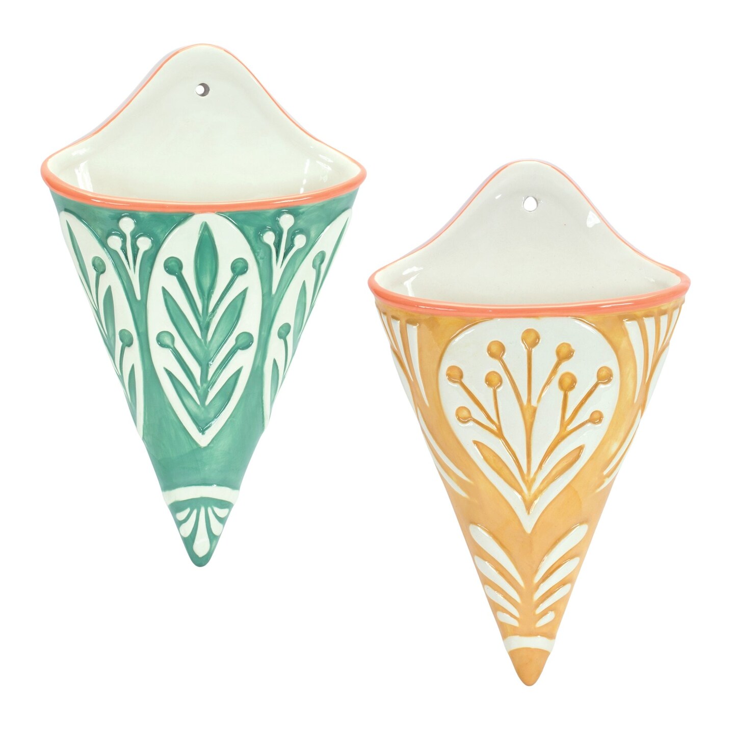 Melrose Ornate Floral Ceramic Wall Pockets - 10.5" - Set of 2