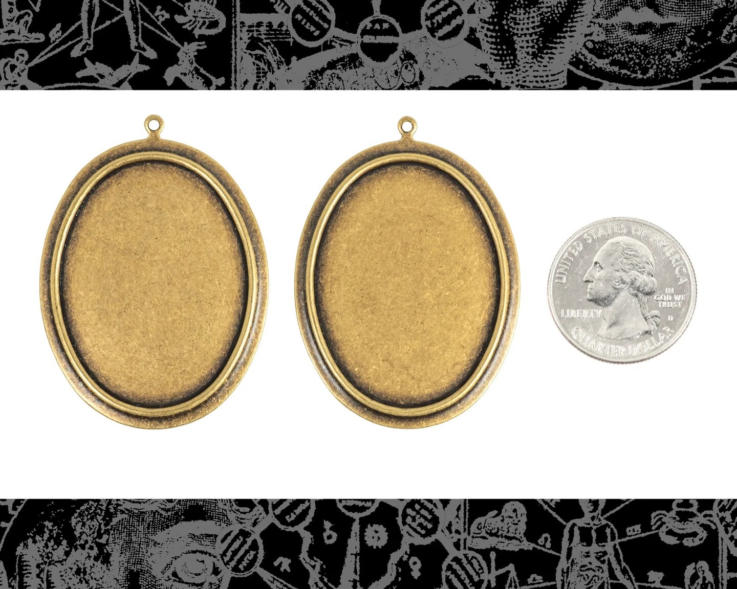 30mm x 40mm Antiqued Brass Cameo Frames - Set of Two - AB-F07
