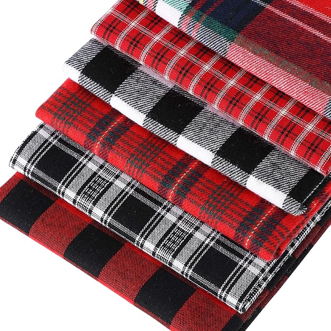 12 Pieces Christmas Fat Fabric Bundles Buffalo Plaid Fat Quarters Cotton Fabric Square Bundles 19.5 x 15.7 Inch Charm Yarn-Dyed Checked Quilting Fabric for DIY Crafting Sewing(Simple Style)