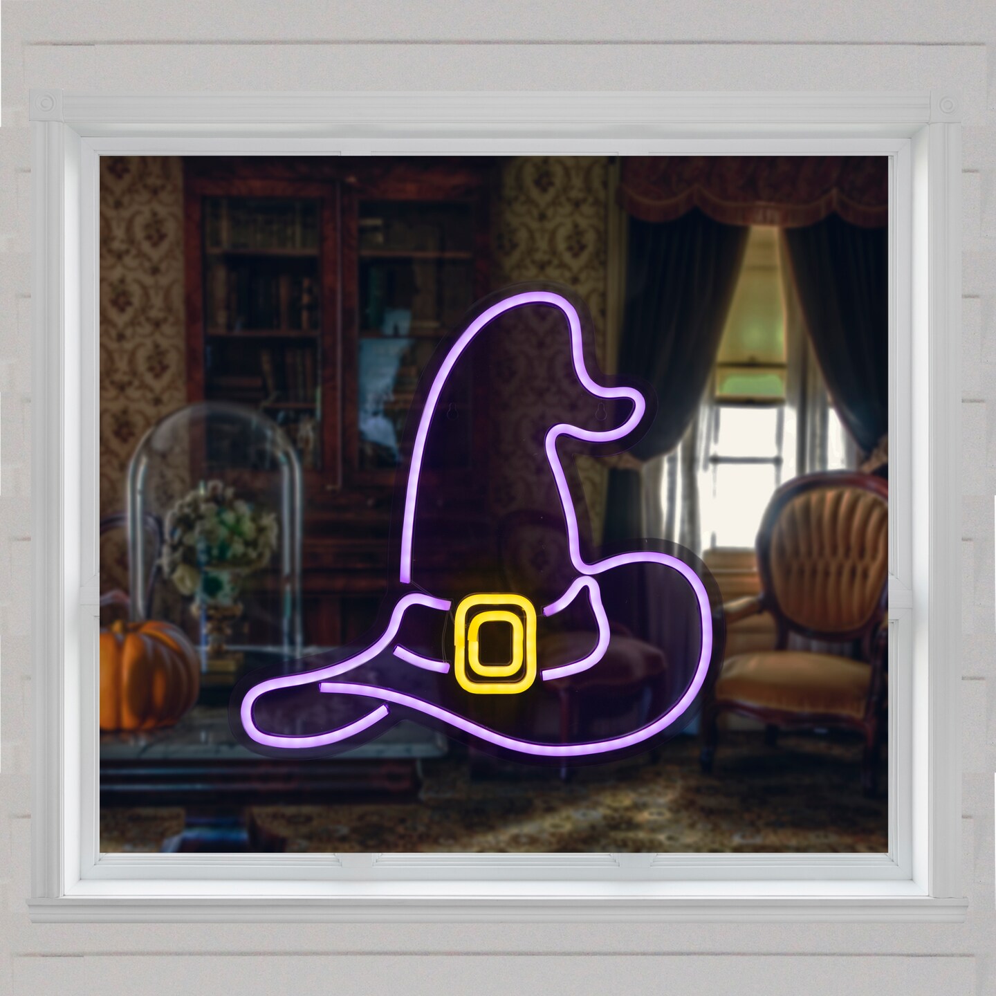 Northlight LED Witch Hat Neon Lighted Halloween Wall or Window Decoration - 15&#x22; - Purple