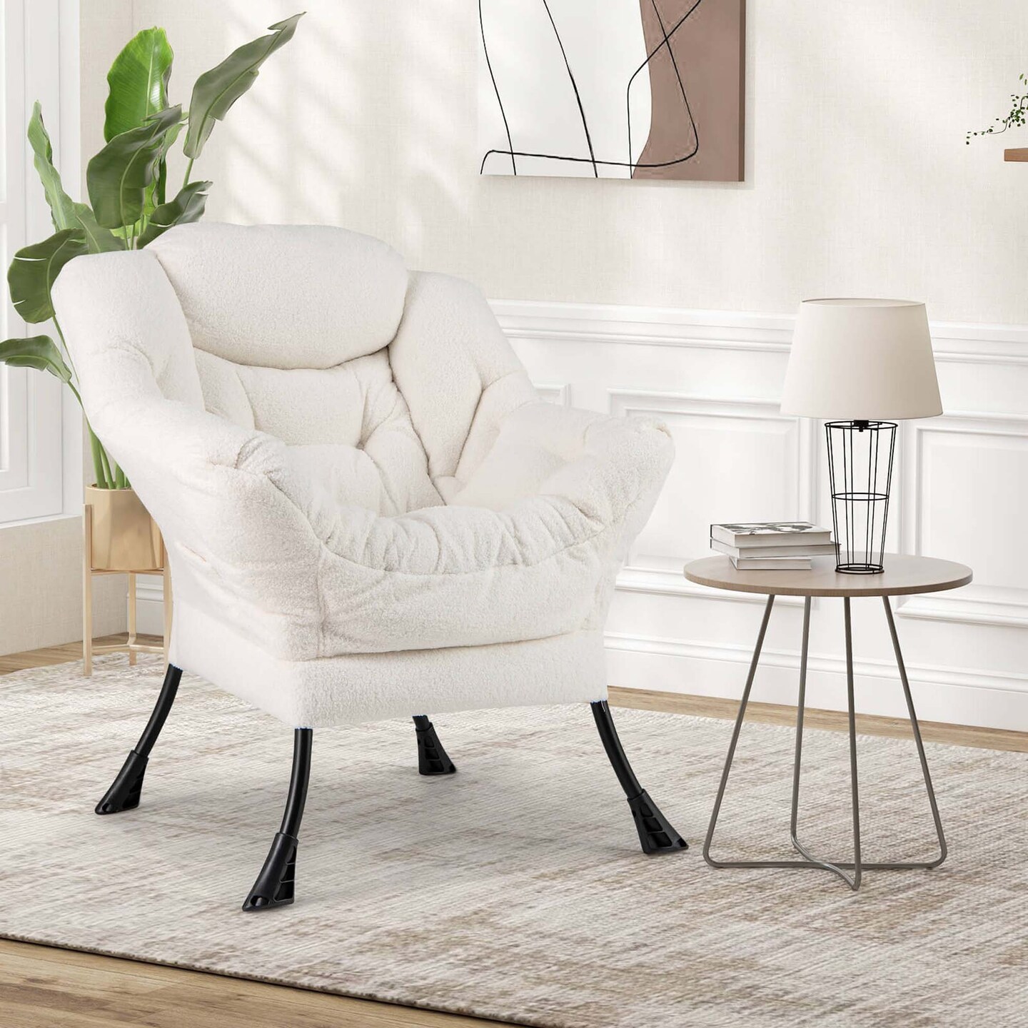 Costway Large Lazy Chair with Cozy Head Pillow Stylish Tufted Back &#x26; Seat Armrests Beige/Gray/Pink