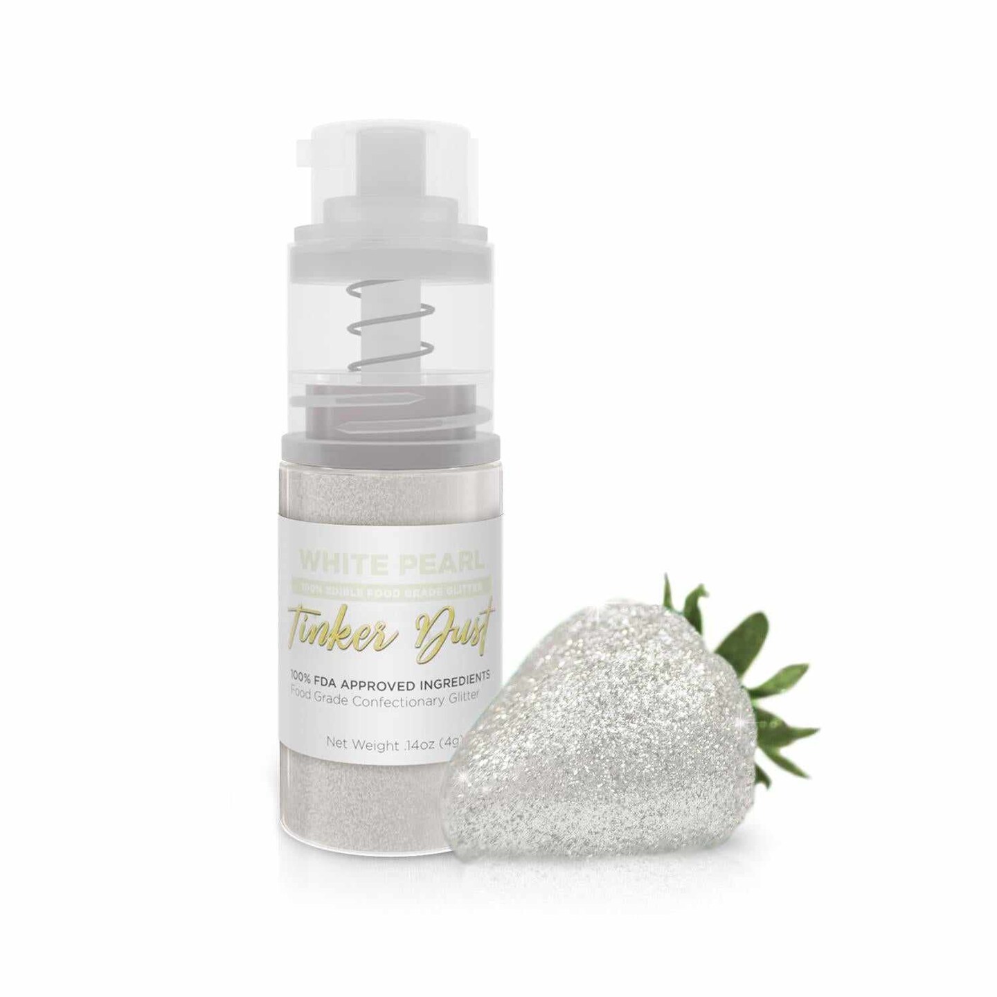 Bakell - White Pearl Tinker Dust Edible Glitter (4g, 1x Mini Spray Pump) for Food, Desserts, and Beverages!