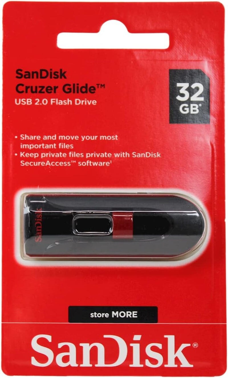 32GB 3-Pack Cruzer Glide USB 2.0 Flash Drive (3X32Gb) - SDCZ60-032G-G46T, Black