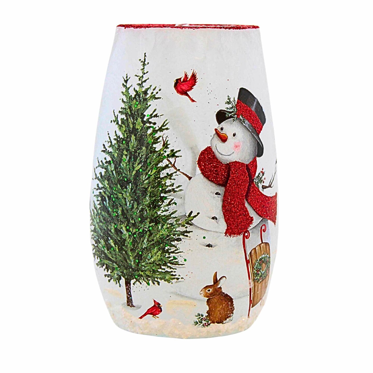 Stony Creek 5.25 In Delightful Snowman Pre-Lit Small Vase Christmas Lighted Glass Accent , Christmas Decor Cardinal Sled Bunny Tree