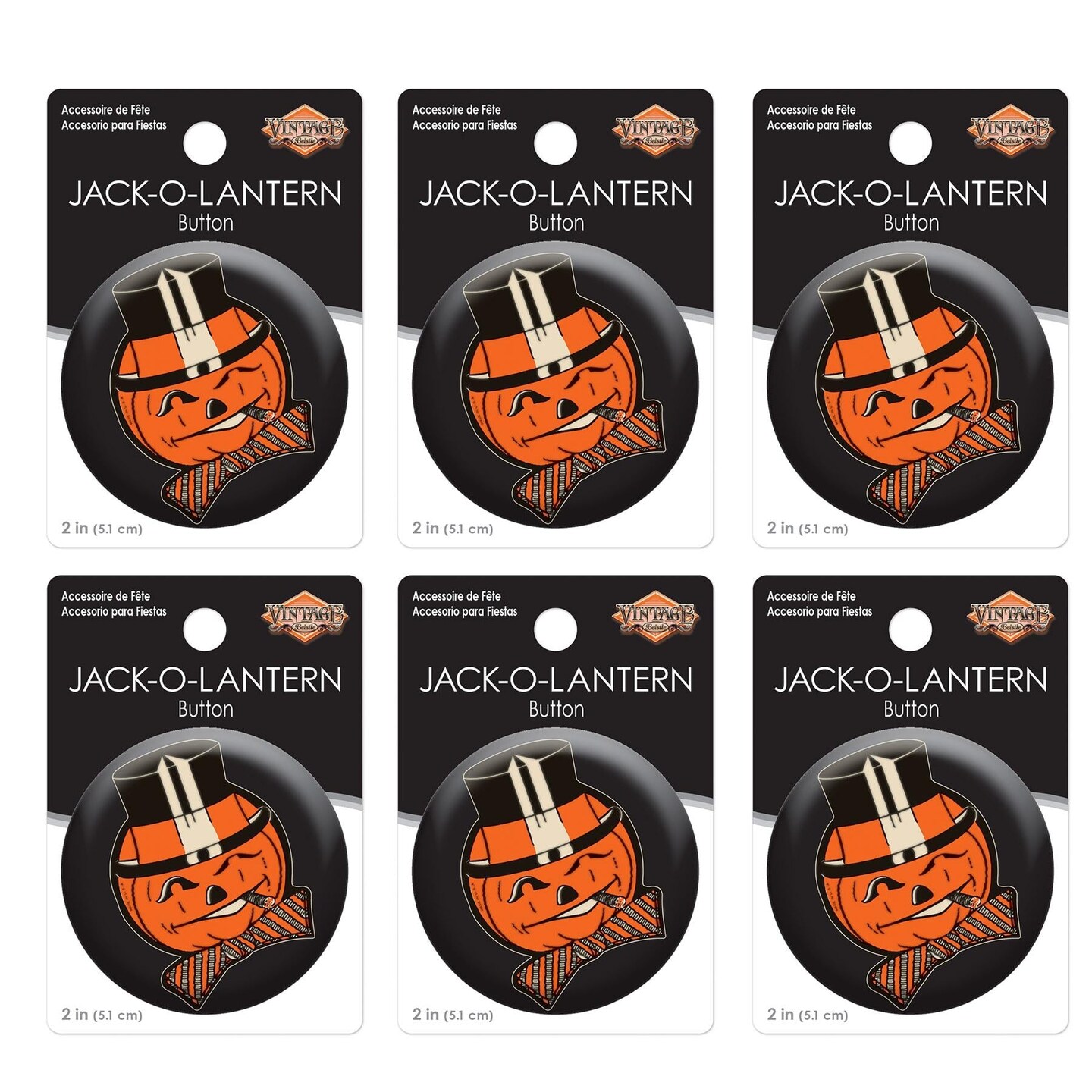 6 Pack Beistle Vintage Halloween JOL Button- Jack-O-Lantern
