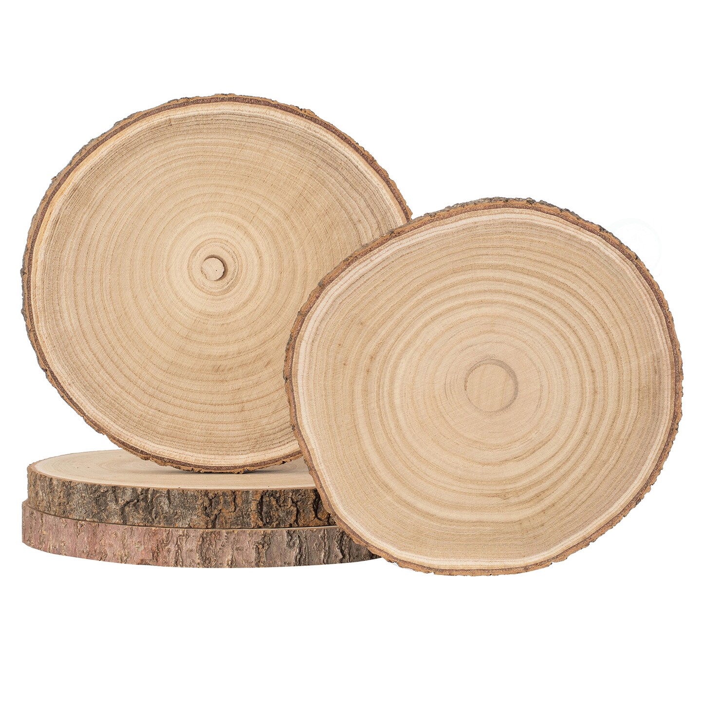 Vintiquewise Set of 4 Rustic Wood Slices Round Multi Purpose Natural Wooden Slabs for Chargers Cake Risers Serving Trays Table Centerpieces Home Decor DIY Crafts Party Supplies and Tableware
