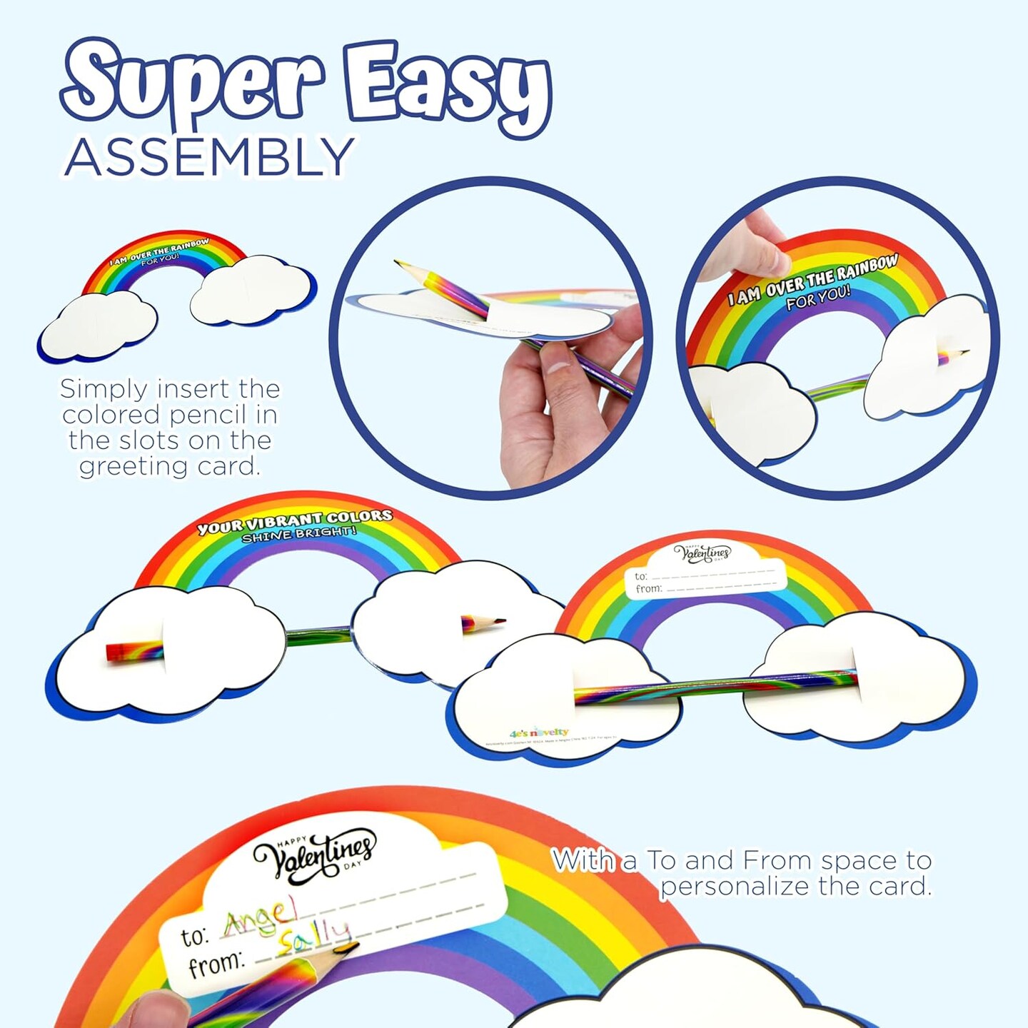 4E's Novelty Rainbow Pencil Set 36 Pack with Valentine’s Day Cards – Ready Sharpened Multicolor Wooden Pencils, Kids Classroom Valentine Exchange, Candy Alternative Party Favors