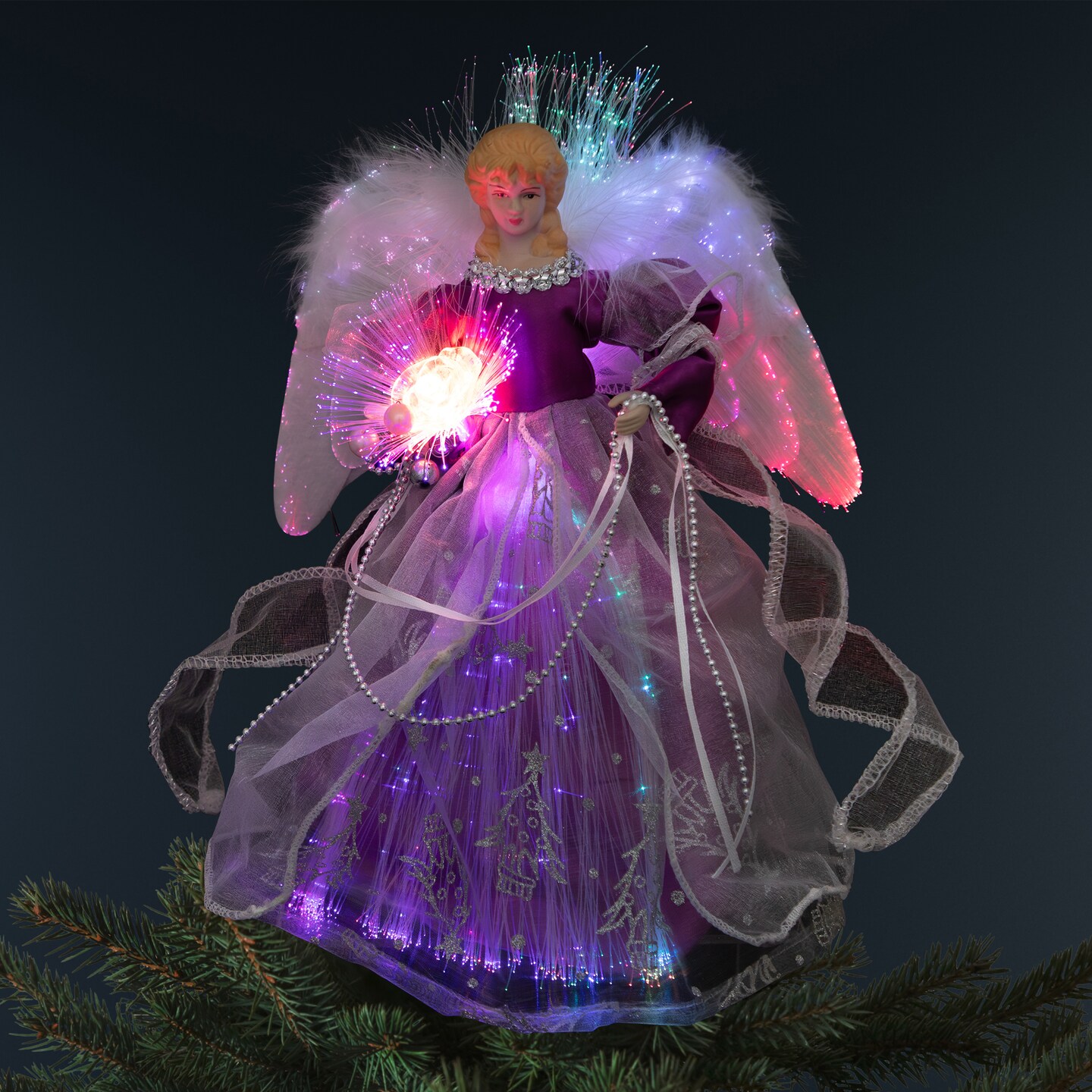 Northlight Lighted Fiber Optic Color Changing Christmas Tree Topper - 12&#x22; - Purple