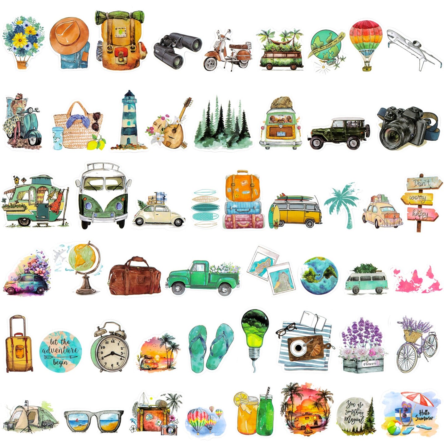 Wrapables Waterproof Vinyl Stickers for Water Bottles, Laptop, Phones, Skateboards, Decals for Teens, 100pcs World Travel