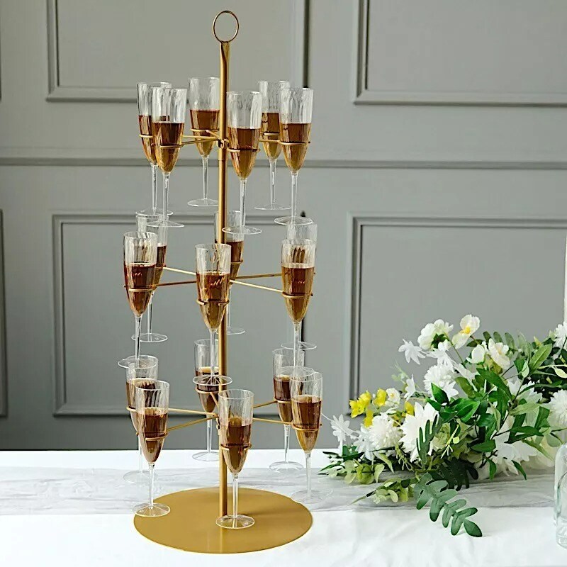Gold 3-Tier 33" Metal Wine Glass Holder Tree Champagne Flutes Stand Party Events