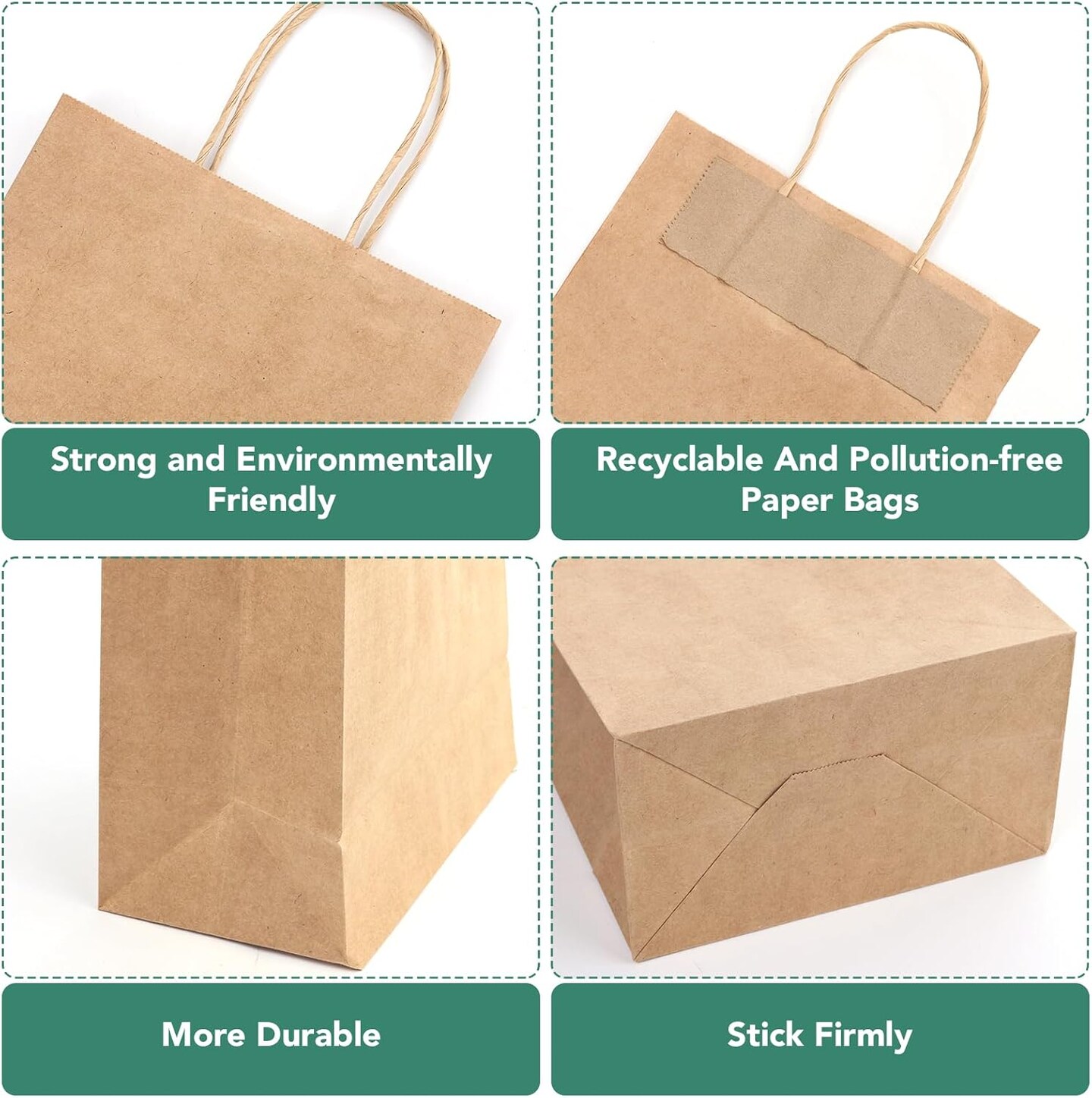 100Pack Brown Paper Bags 8x4.5x10 Inch, Medium Plain Kraft Paper Gift & Retail Bags with Handles
