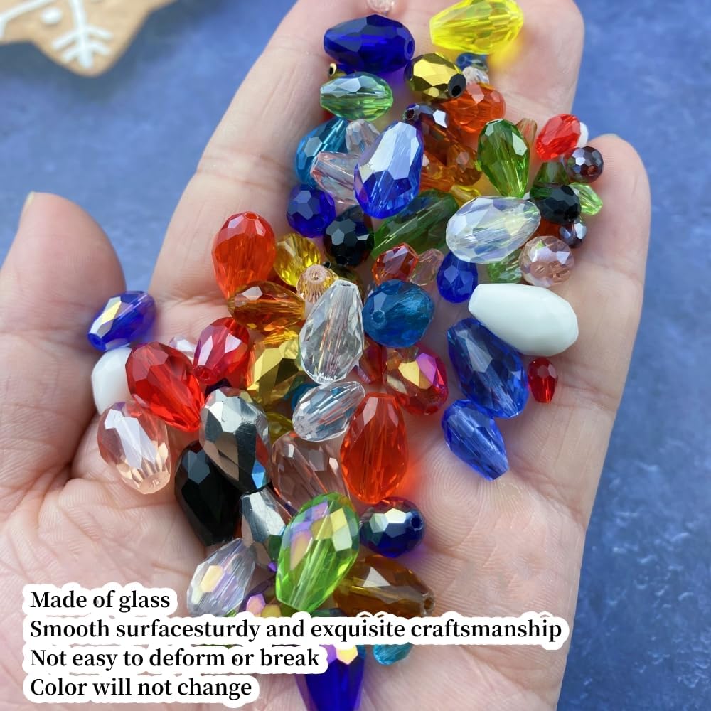 50pcs 10x15mm Teardrop Crystal Glass Beads Vertical Hole Faceted Glass Teardrop Spacer Beads for Bracelets Necklace Earring DIY Jewelry Making Craft(Transparent)