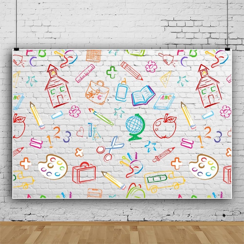 7X5 ft - First Day of School Decorations Backdrop Banner(white)