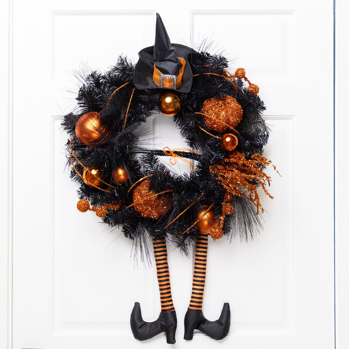Northlight Witch and Pumpkins Glittered Artificial Halloween Wreath - 24" - Unlit