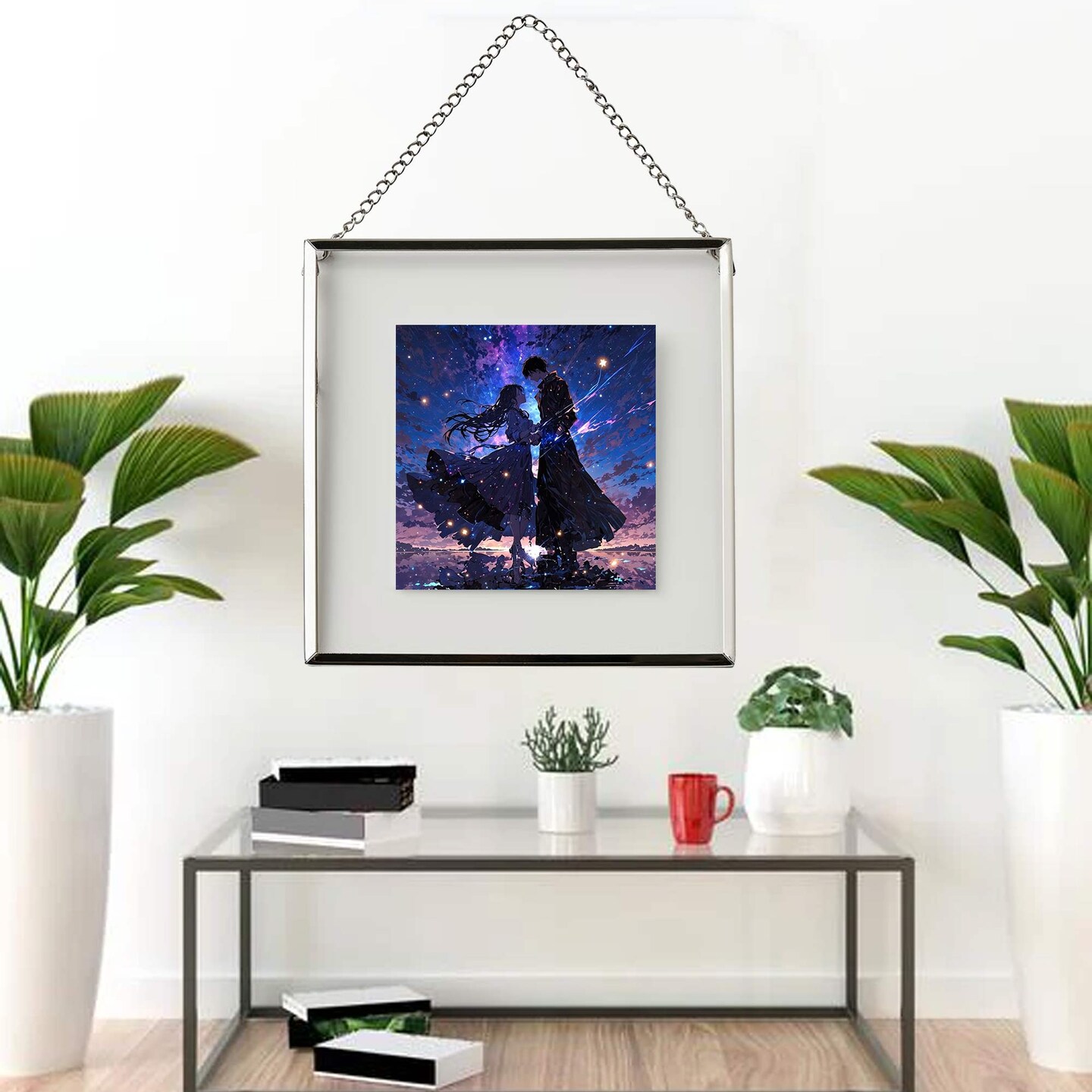 6 ¼x6 ¼" Silver Steel Frame with Front Plastic Protection – For Hanging or Standing, Includes Sample Pictures