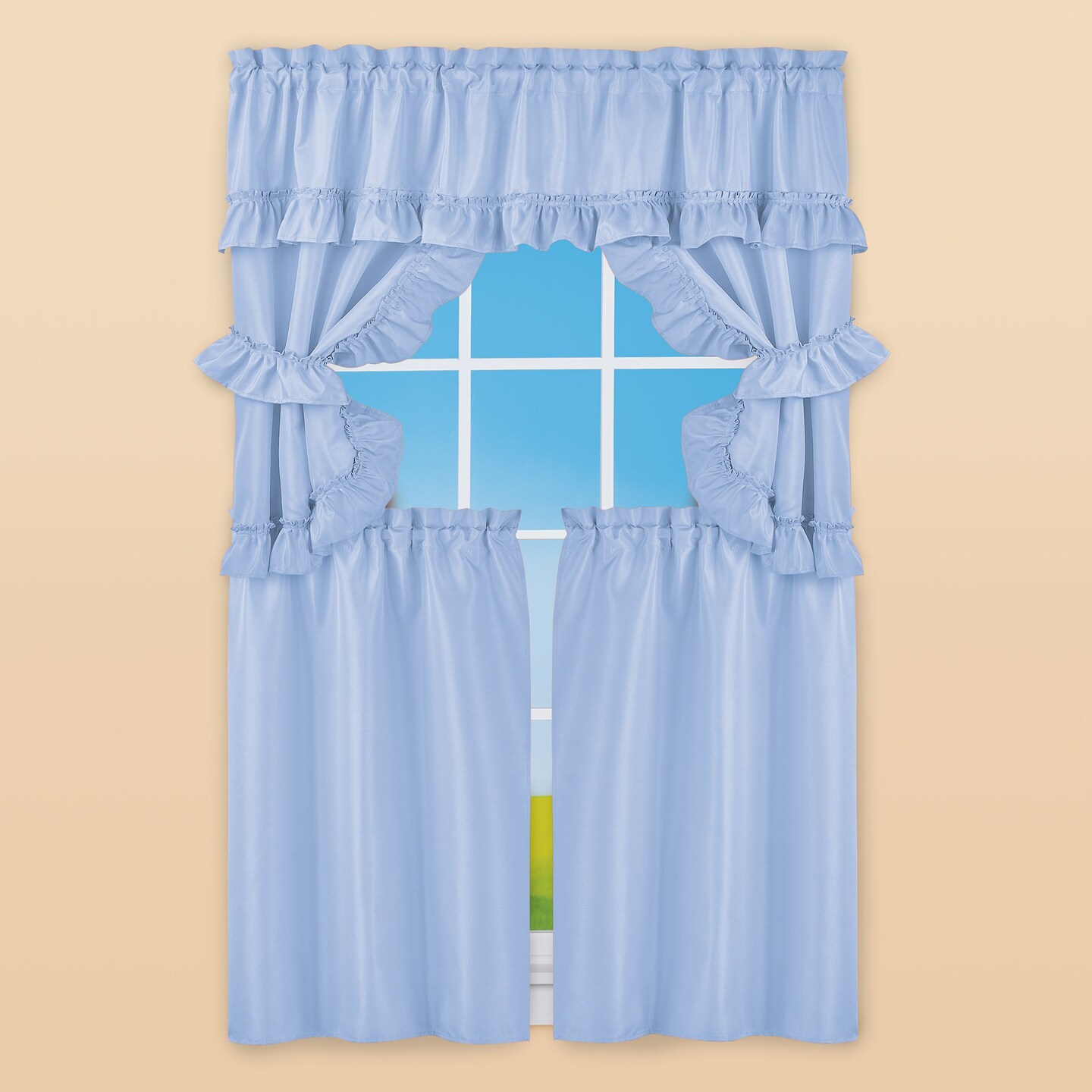 Collections Etc 5-Piece Ruffled Trim Tiers & Panels Window Curtain Set