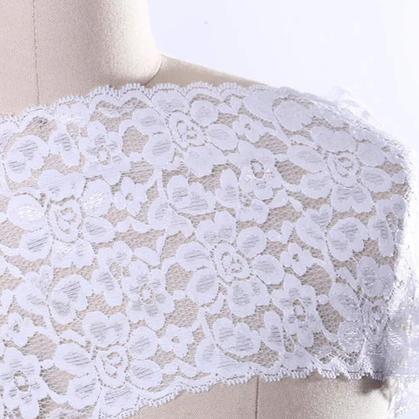 1 Yard 6.25" Wide White Stretch Elastic DIY Lingerie Lace Trim for Tops and Overlays