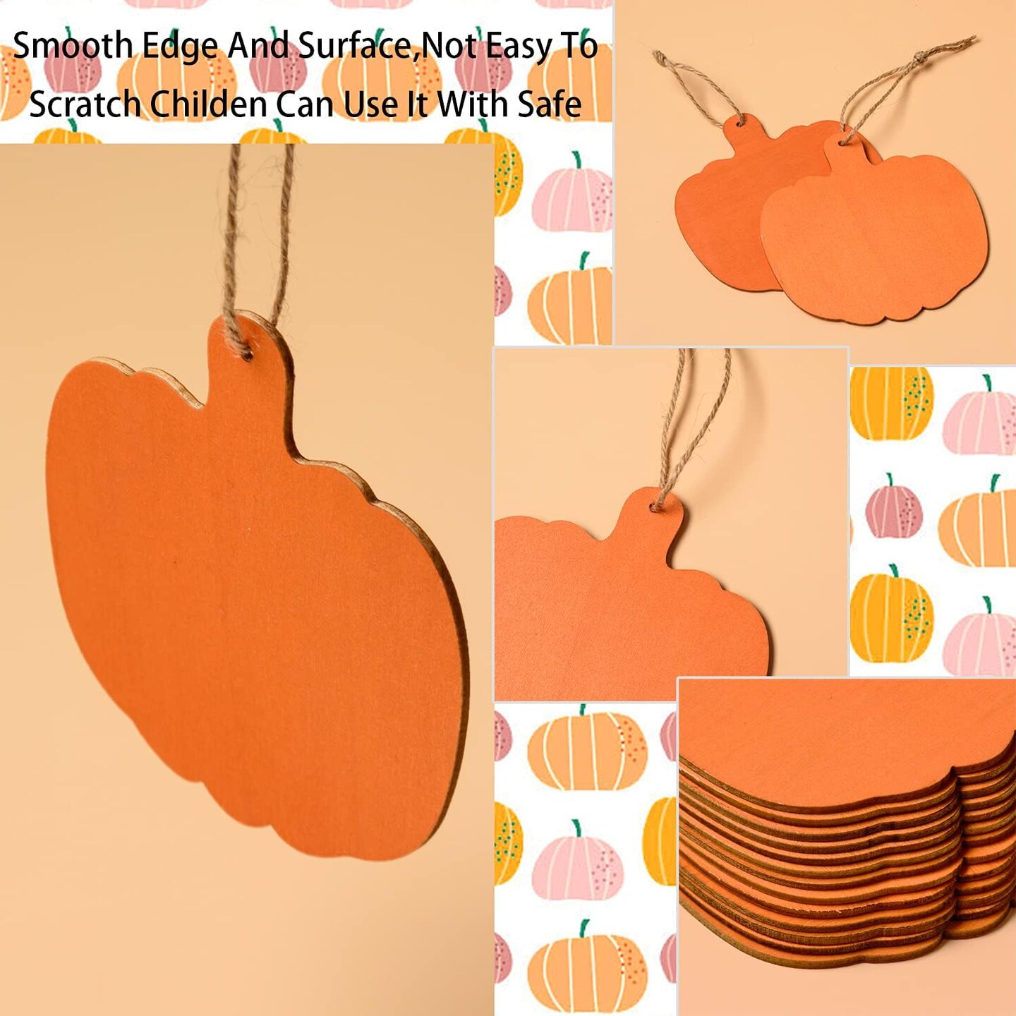 36 Pieces Orange Pumpkin Wood Cutouts Crafts