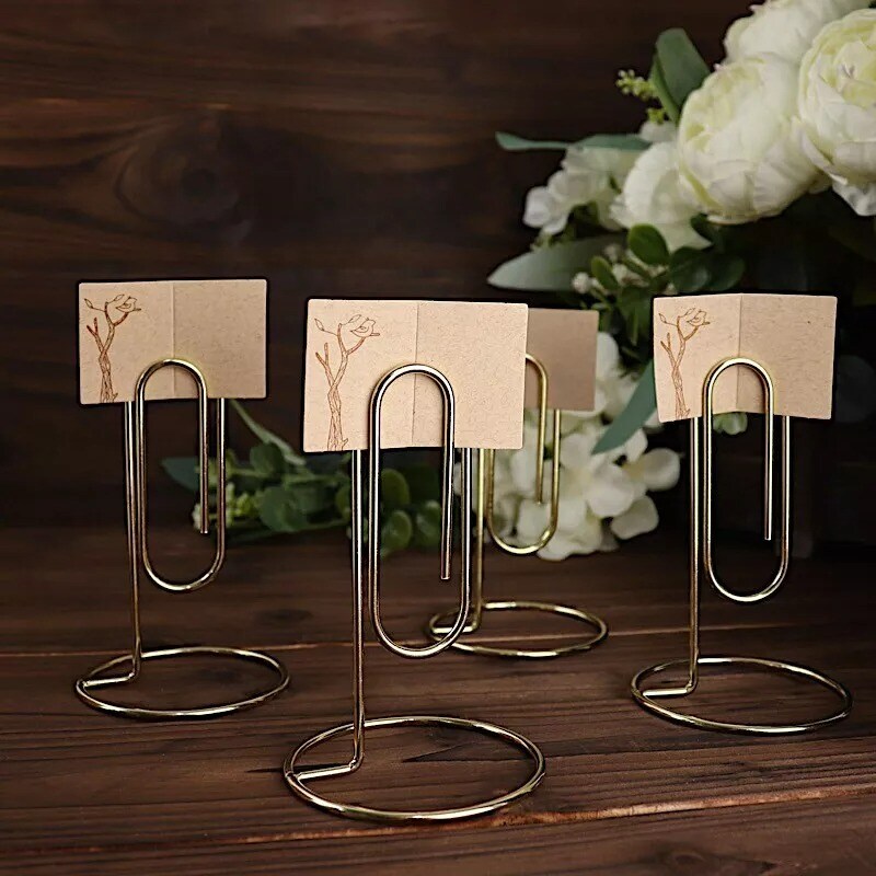 Gold 5 Sign Holders 5&#x22; Paperclip Metal Table Number Stands Party Decorations