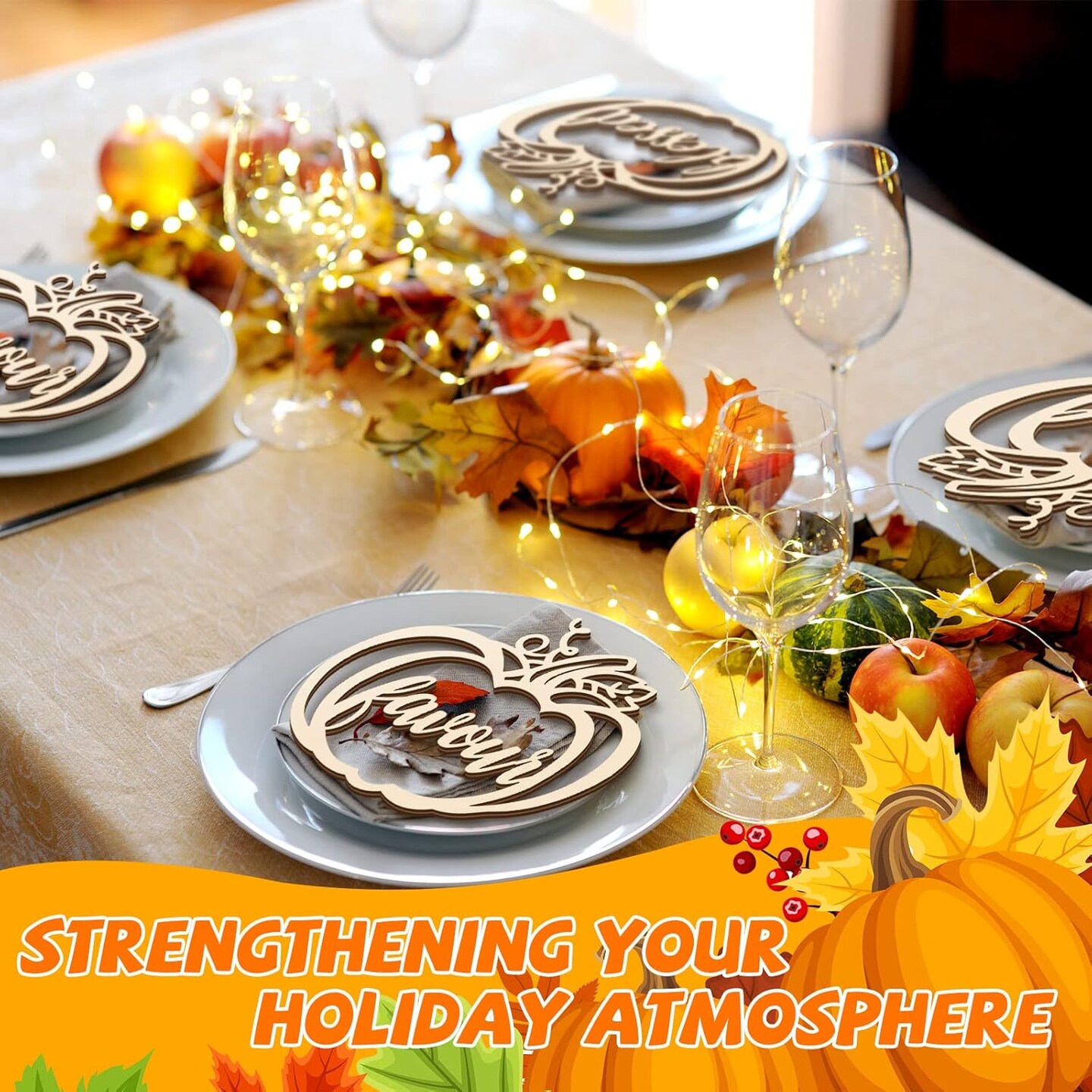 Wood Cutouts Thankful Blessed Thanksgiving Table Decor Fall Word Plate Sign Place Cards for Autumn Home Table Settings Cutouts