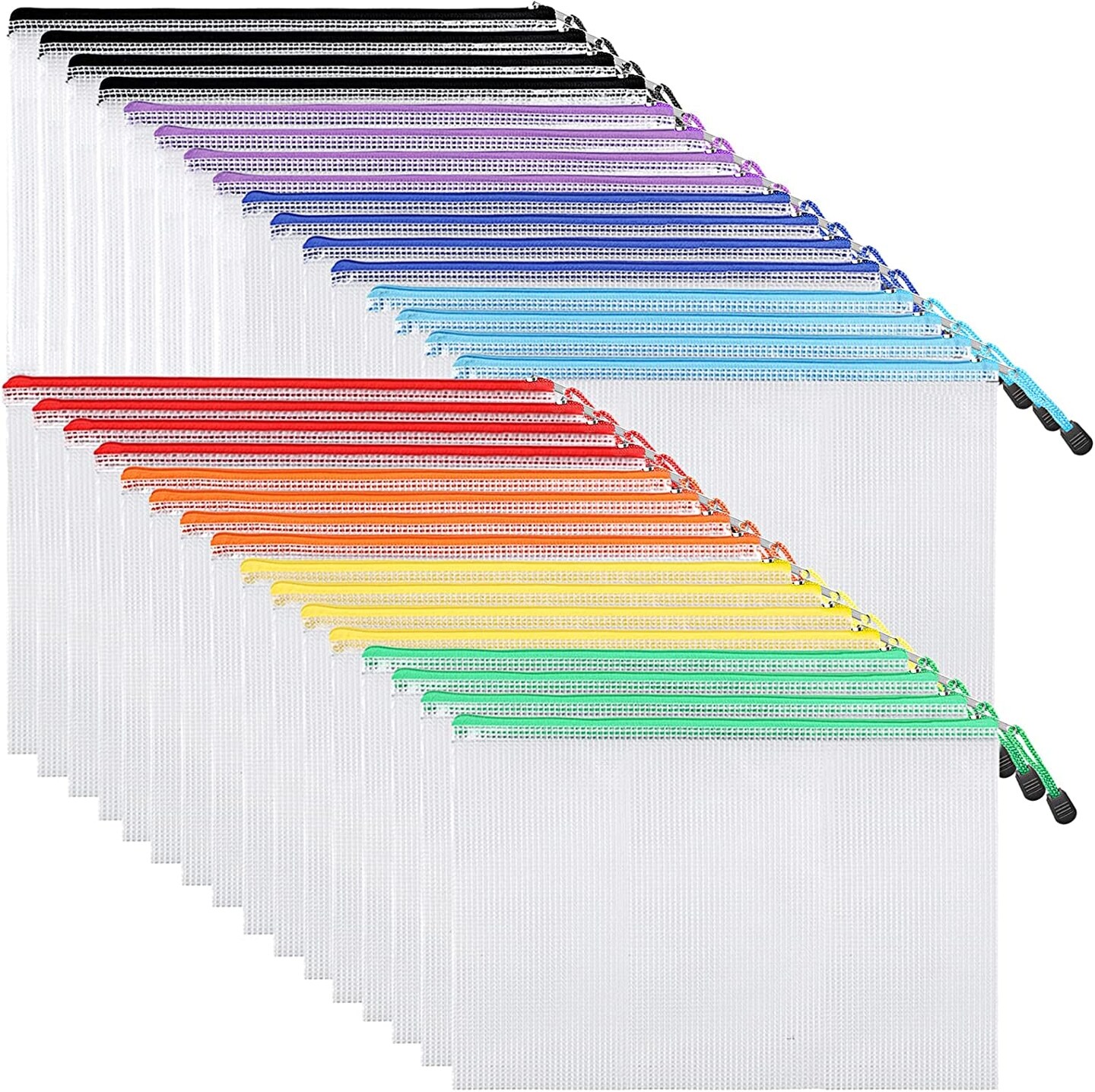 32Pcs Mesh Zipper Pouch Bags, Mesh Bags with Zipper, Zipper Pouch for Organizing, Letter Size, A4 Size, for Office Supplies, Puzzles