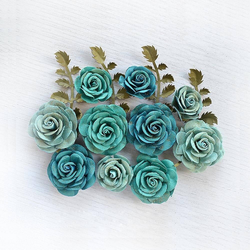 Pack of 3 - Little Birdie Whitney Paper Flowers 14/Pkg-Aqua Medley