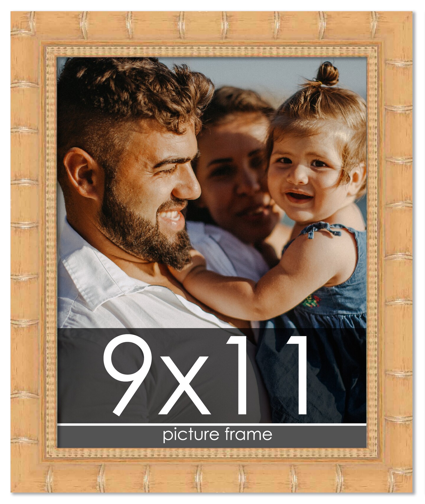 9x11 Natural Modern Bamboo Picture Frame - UV Acrylic, Foam Board Backing, Hanging Hardware