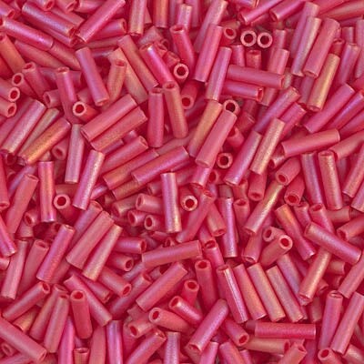 Miyuki 6mm Bugle Beads, Matte Opaque Red AB, BGL2-0408FR, 17 grams