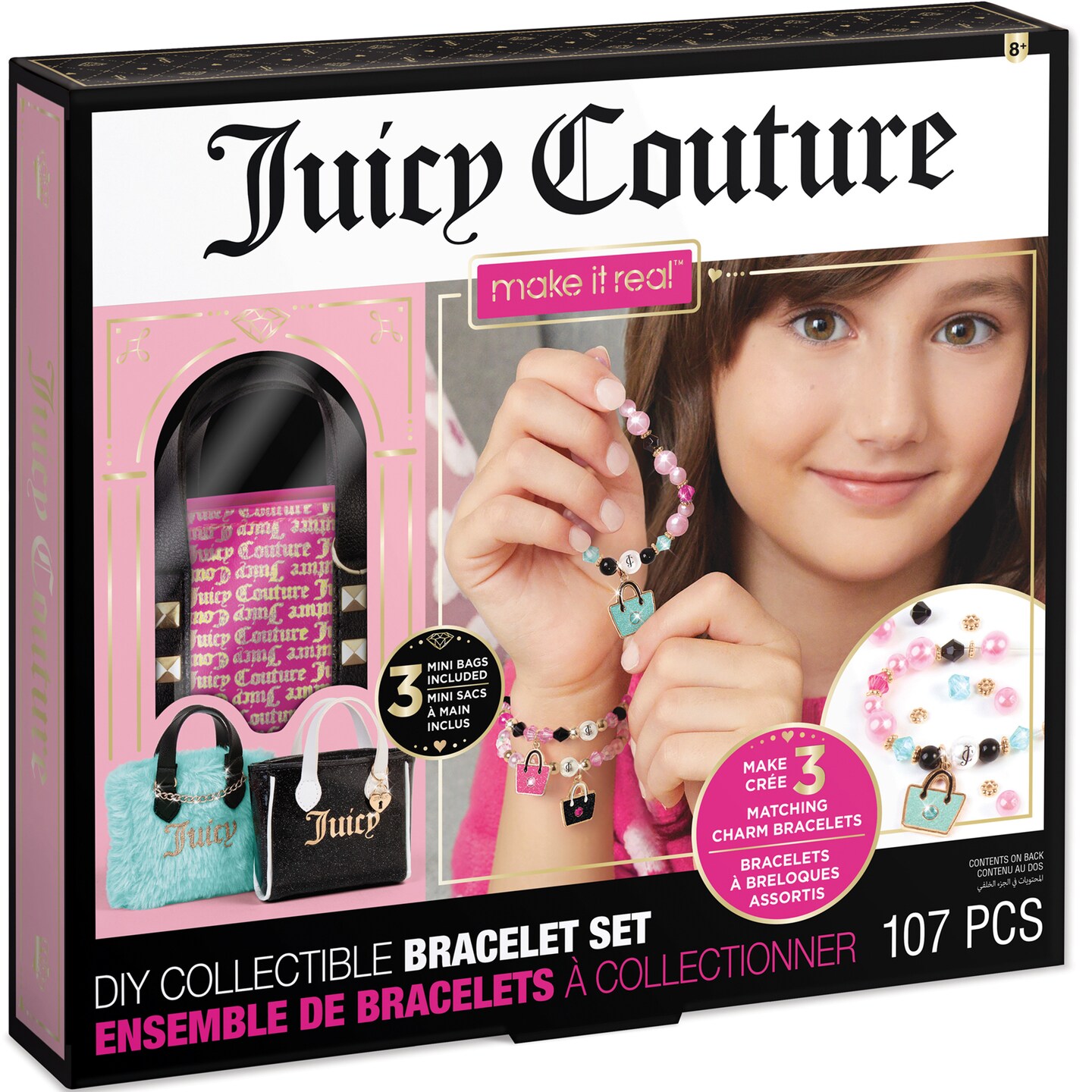 Make It Real: Juicy Couture: Mini Handbag Bracelet Wardrobe - DIY Collectible Set - 107pc Jewelry Kit, Make 3 Charm Bracelets, Girls &#x26; Kids Ages 8+