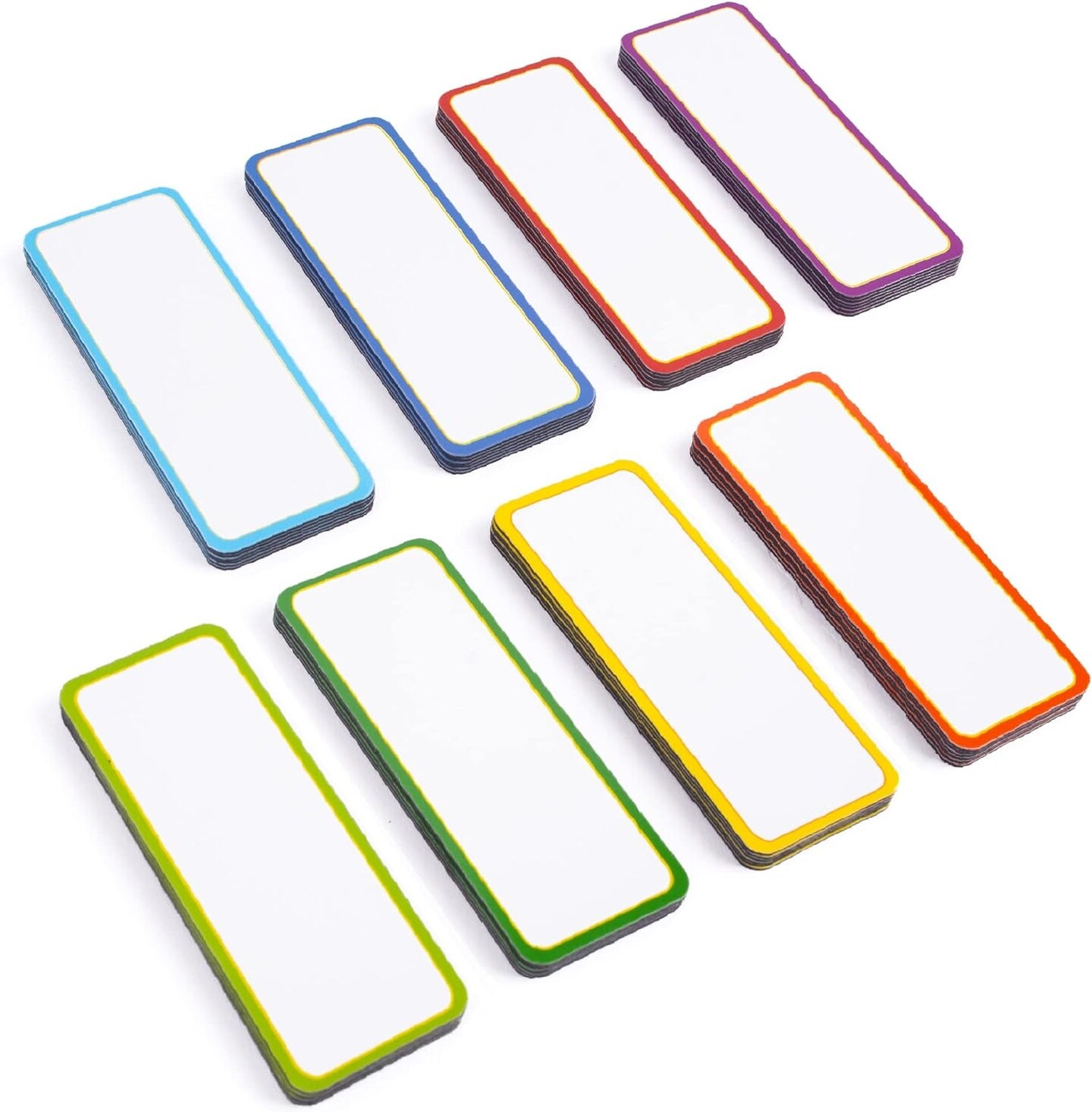 Availey 48 Pieces (3.2 X 1.2&#x22;) - Colored Border Magnetic Dry Erase Labels - Reusable Strips for Classroom Home Office Garage Refrigerator Blank Writable Erasable Cards Name Tags Students Locker Shelf