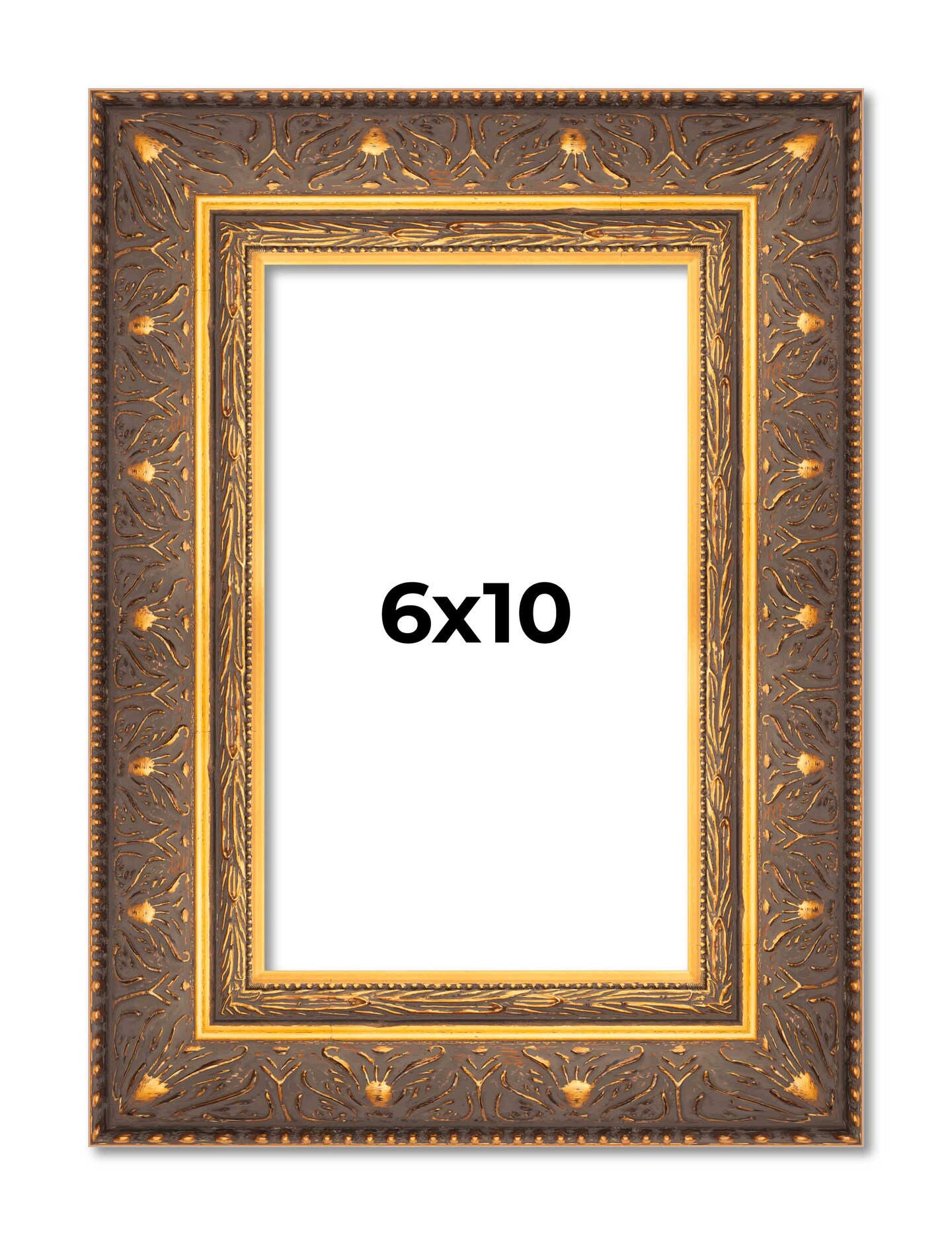6x10 Museum Gold Picture Frame - UV Acrylic, Foam Board Backing, Hanging Hardware