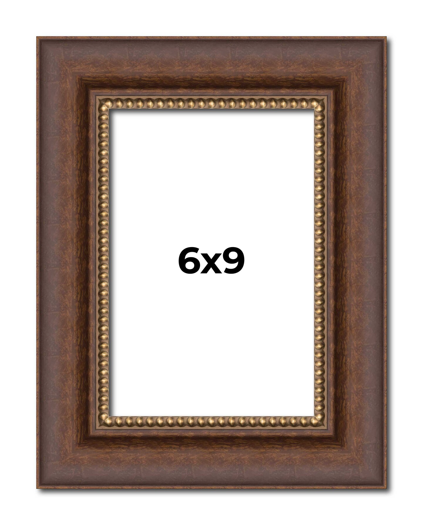 6x9 Traditional Brown Picture Frame - UV Acrylic, Foam Board Backing, Hanging Hardware