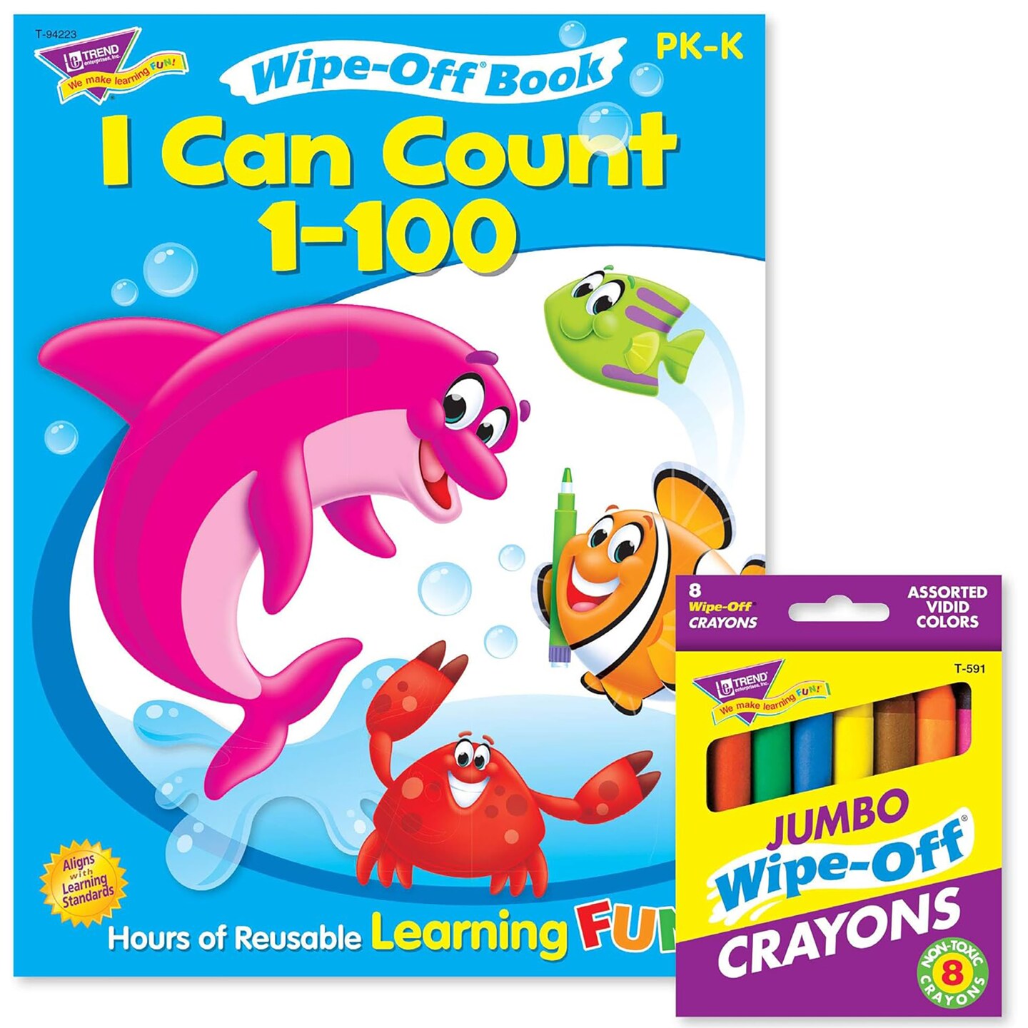 Trend Enterprises Counting to 100 Reusable Book &#x26; Crayons