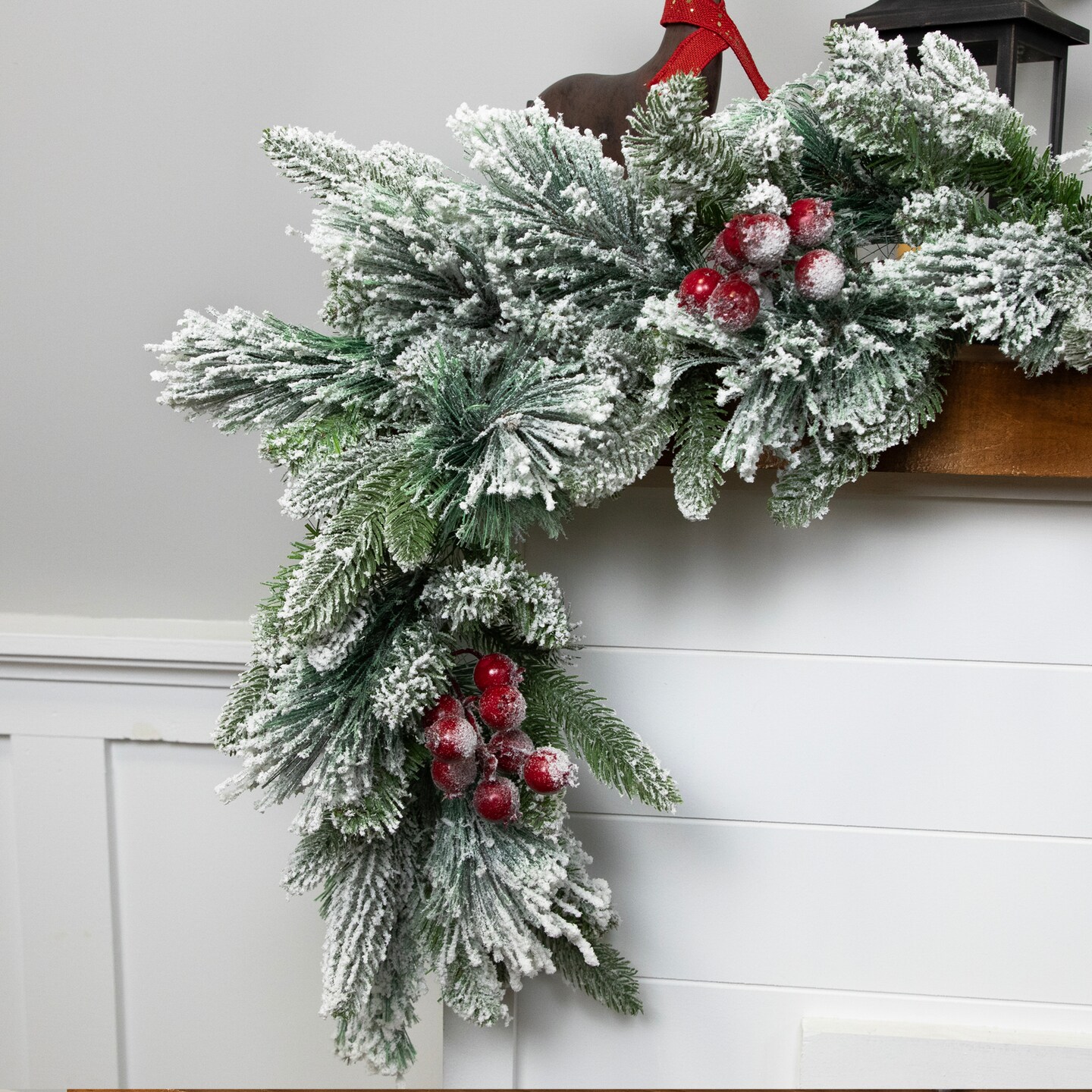 Northlight Real Touch&#x2122;&#xFE0F; Flocked Calloway Fir with Berries Artificial Christmas Garland - 7&#x27; x 12&#x22;  - Unlit